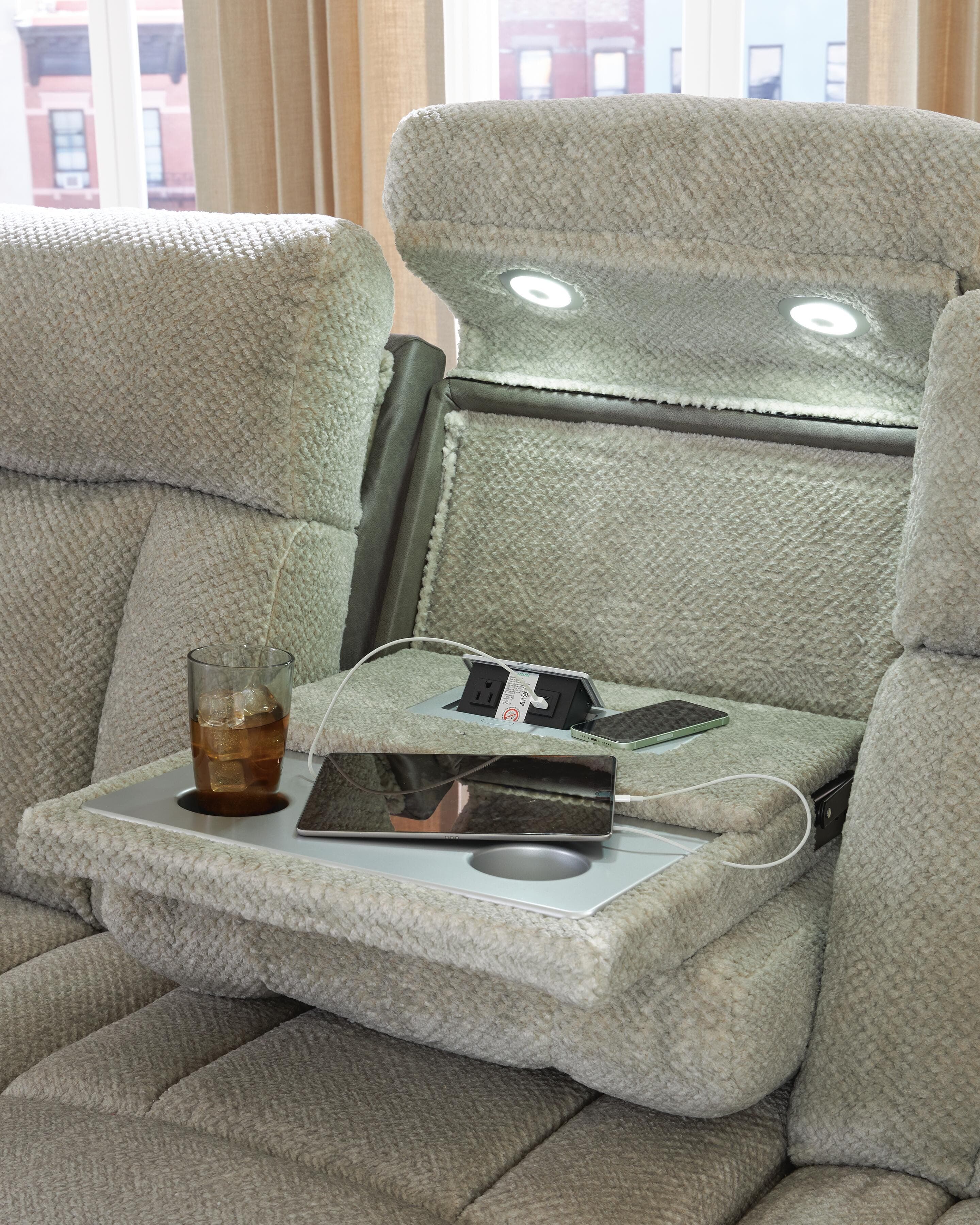 Stately Check Power Reclining Sofa — Black/Gray — view 7