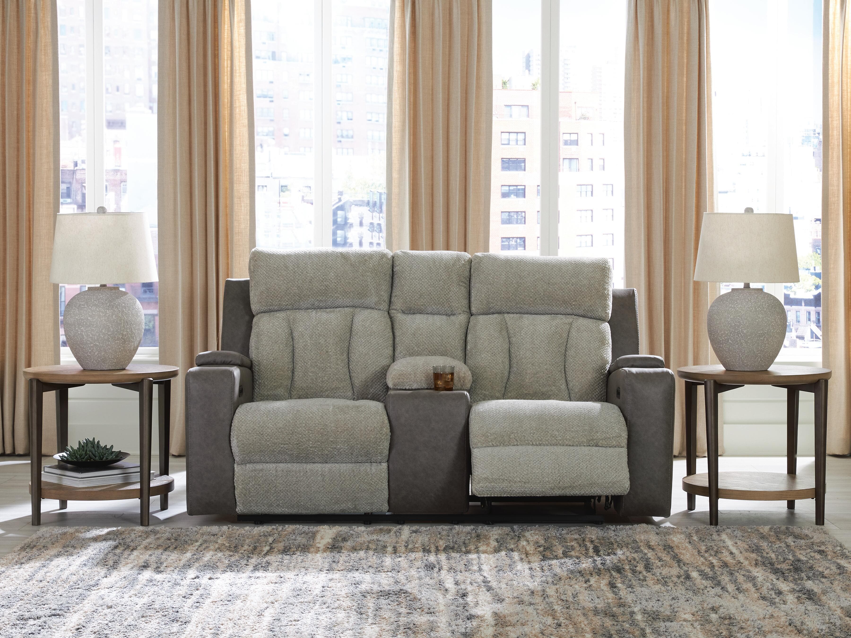 Stately Check Power Reclining Loveseat with Console — Black/Gray — view 2