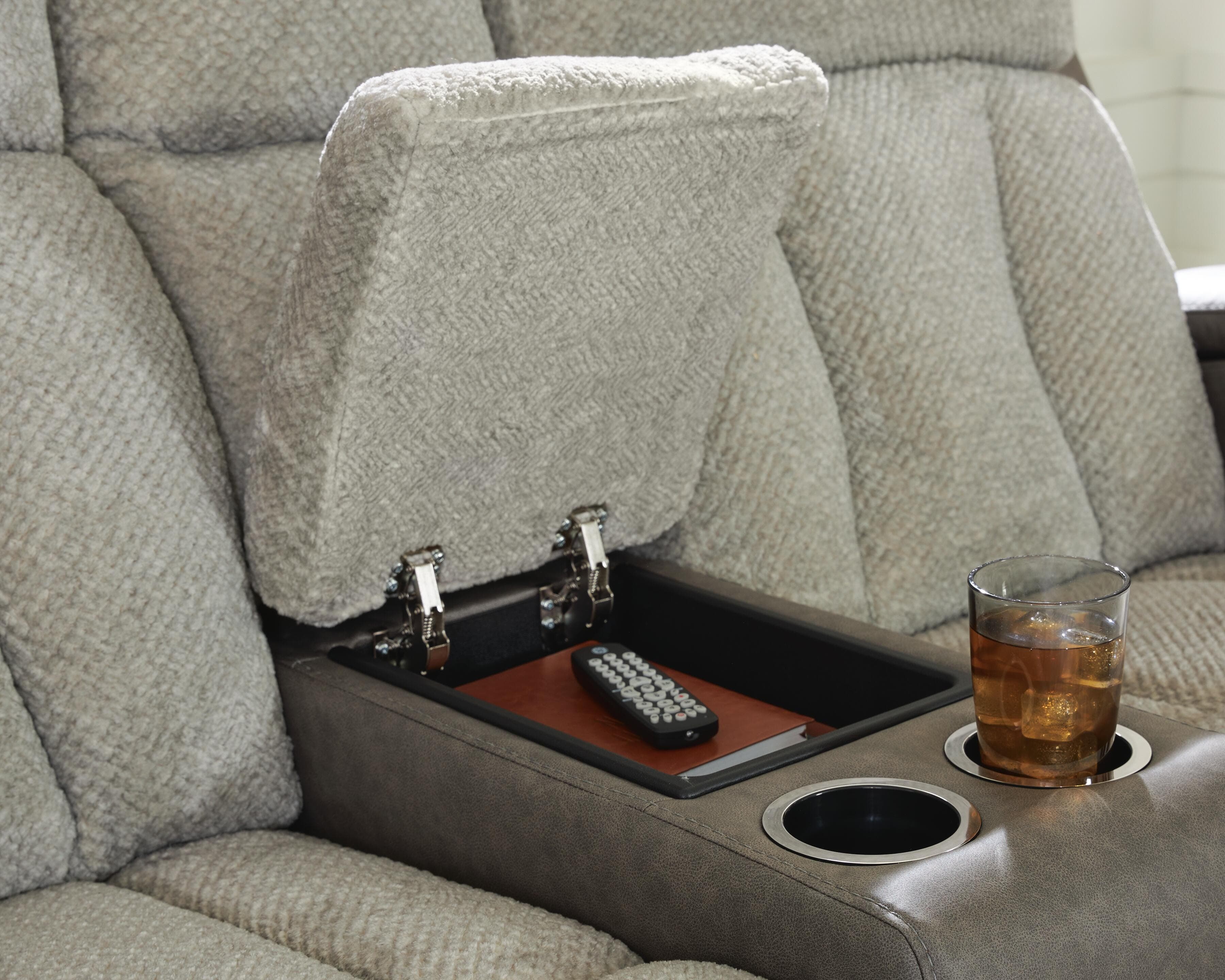 Stately Check Power Reclining Loveseat with Console — Black/Gray — view 6