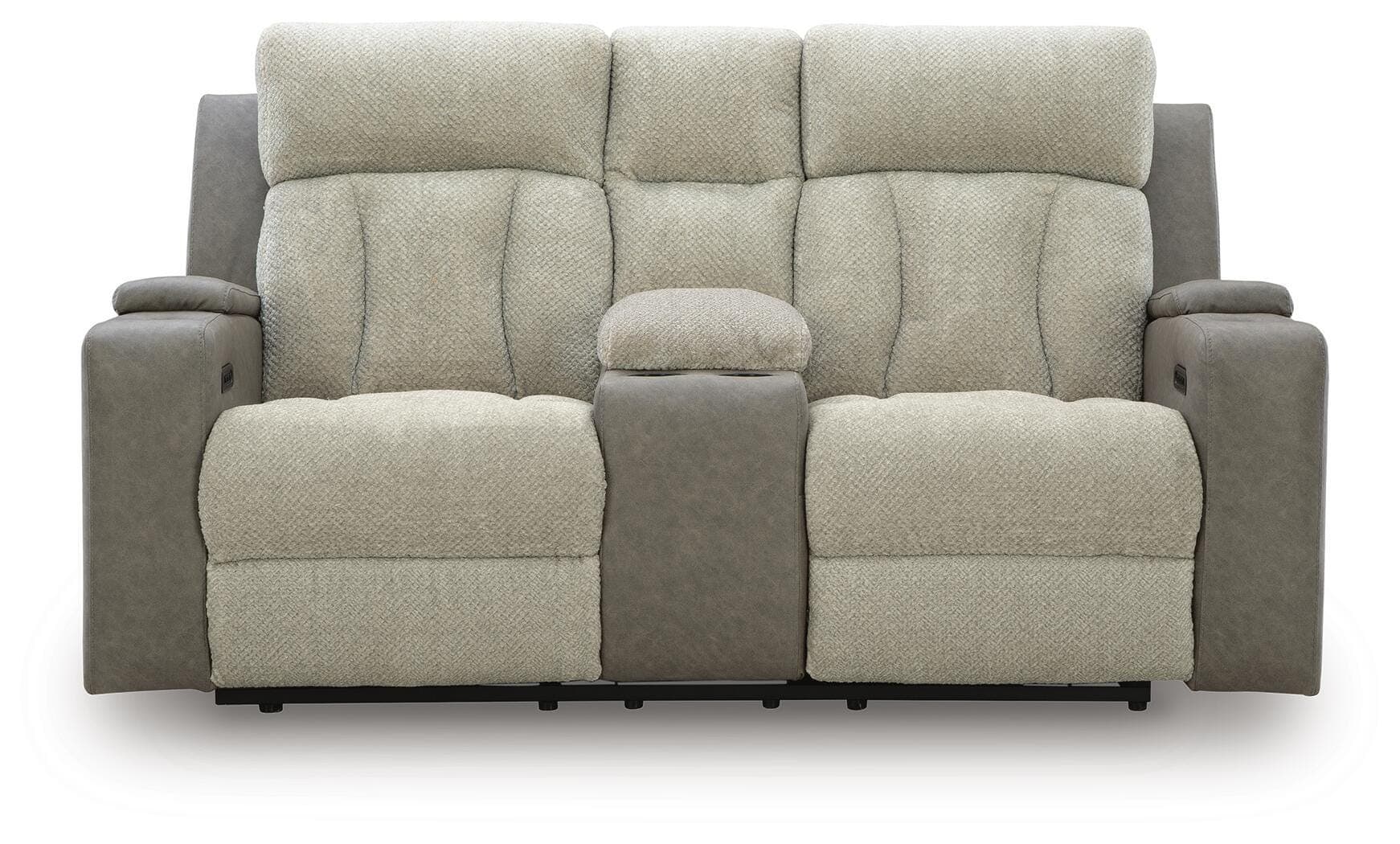 Stately Check Power Reclining Loveseat with Console — Black/Gray — view 4