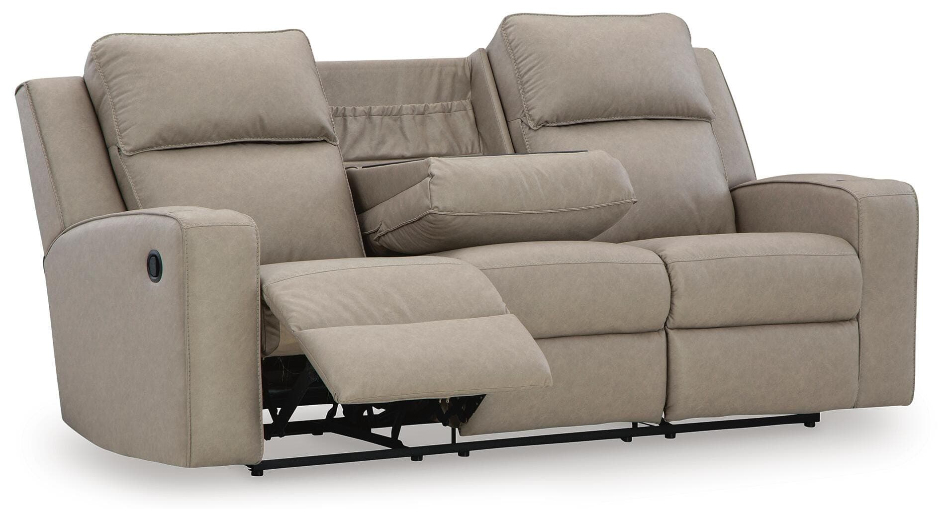 Lavenhorne Reclining Sofa with Drop Down Table — Black/Gray — view 4
