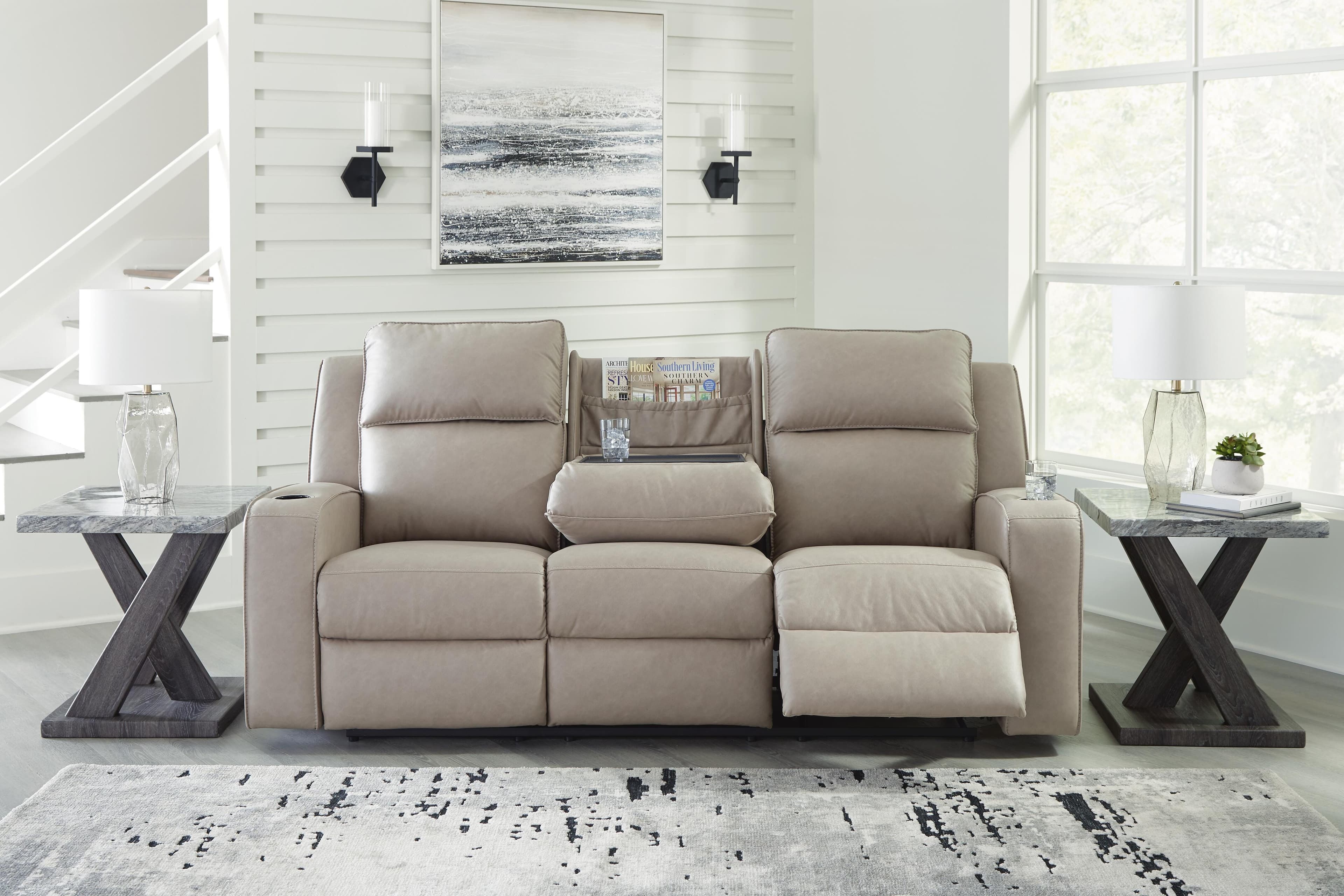 Lavenhorne Reclining Sofa with Drop Down Table — Black/Gray — view 7