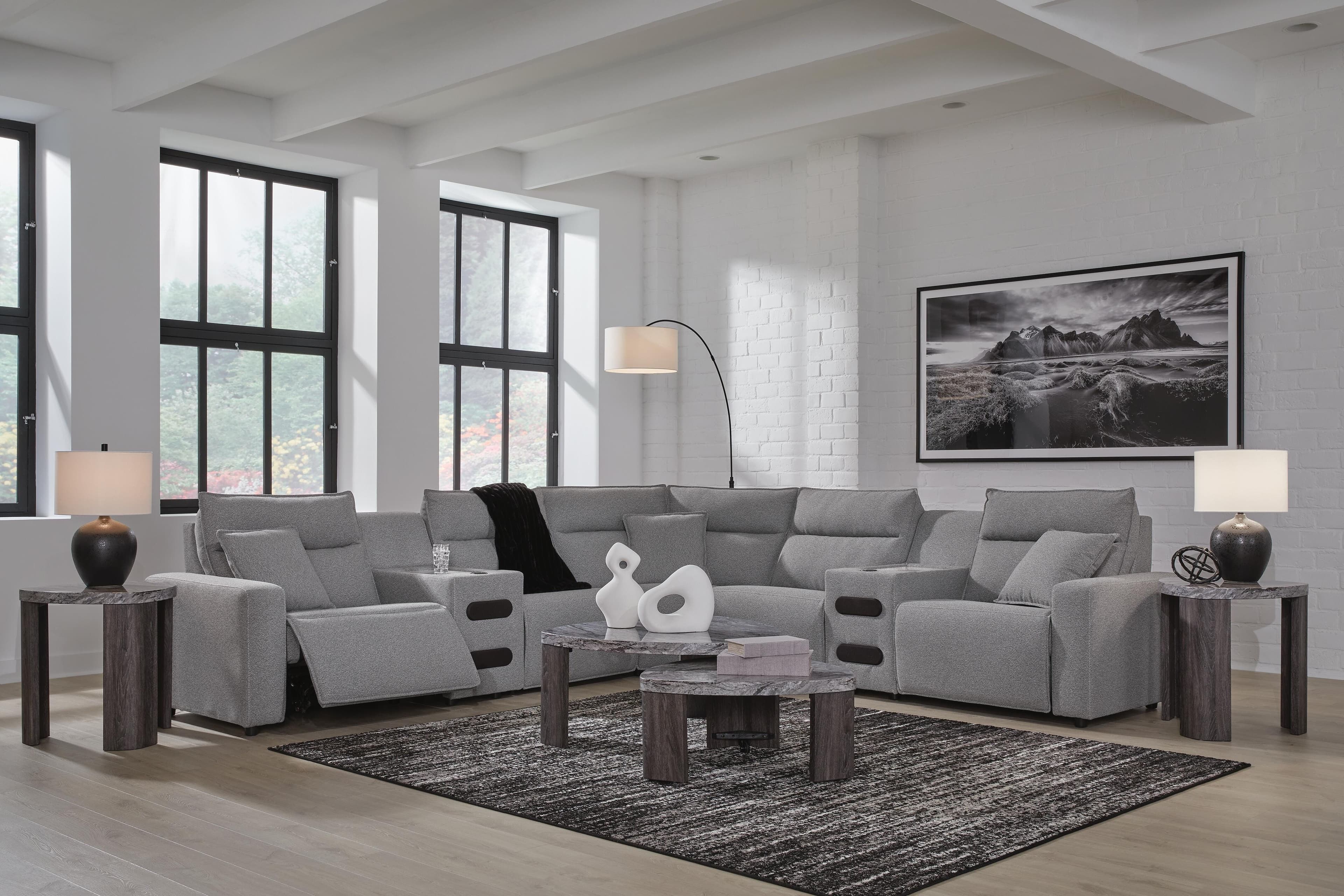 Modmax II 7-Piece Power Reclining Sectional with Audio Consoles — Black/Gray — view 3