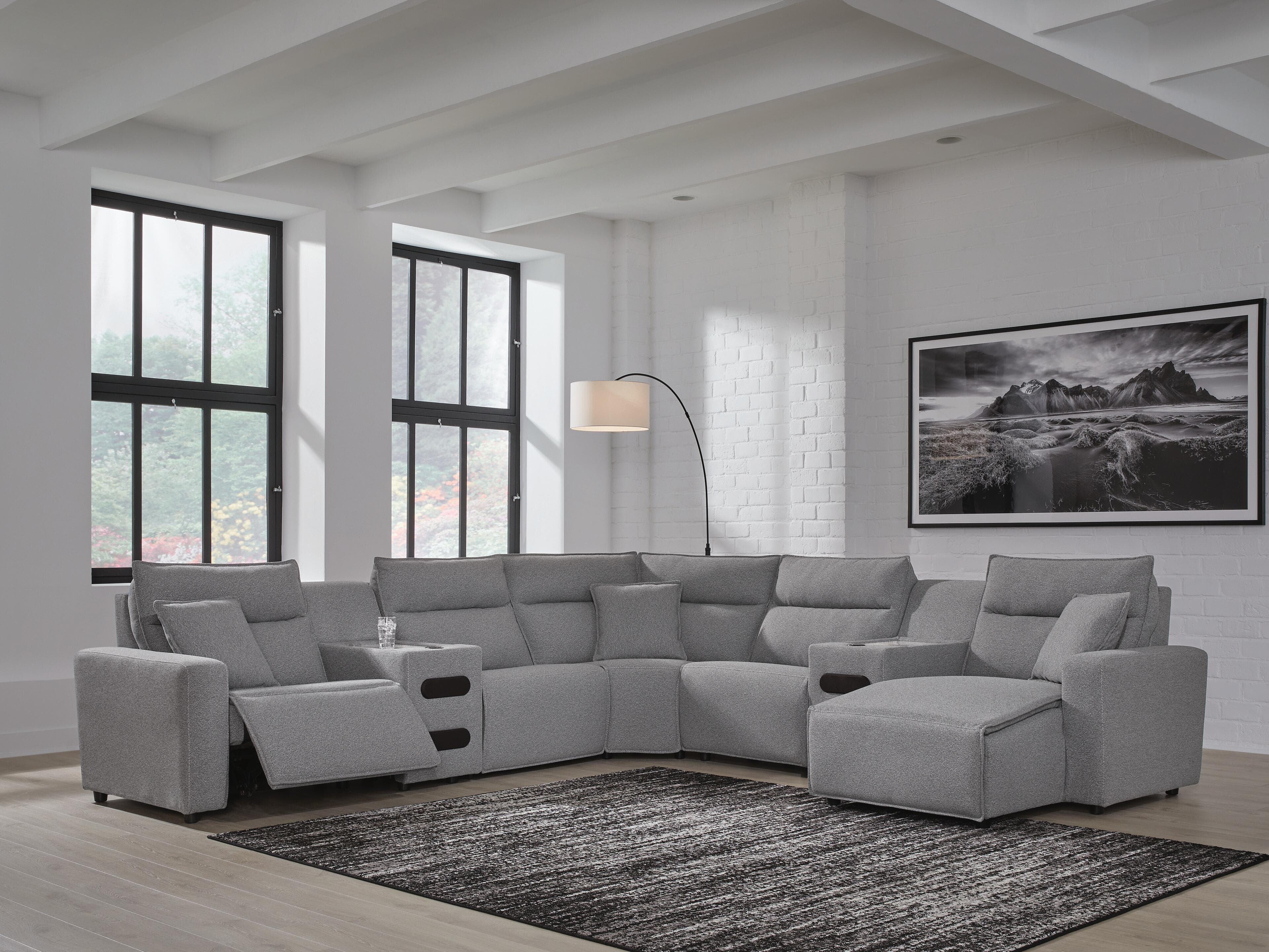 Modmax II 7-Piece Power Reclining Sectional with Chaise and Audio Consoles — Black/Gray — view 2