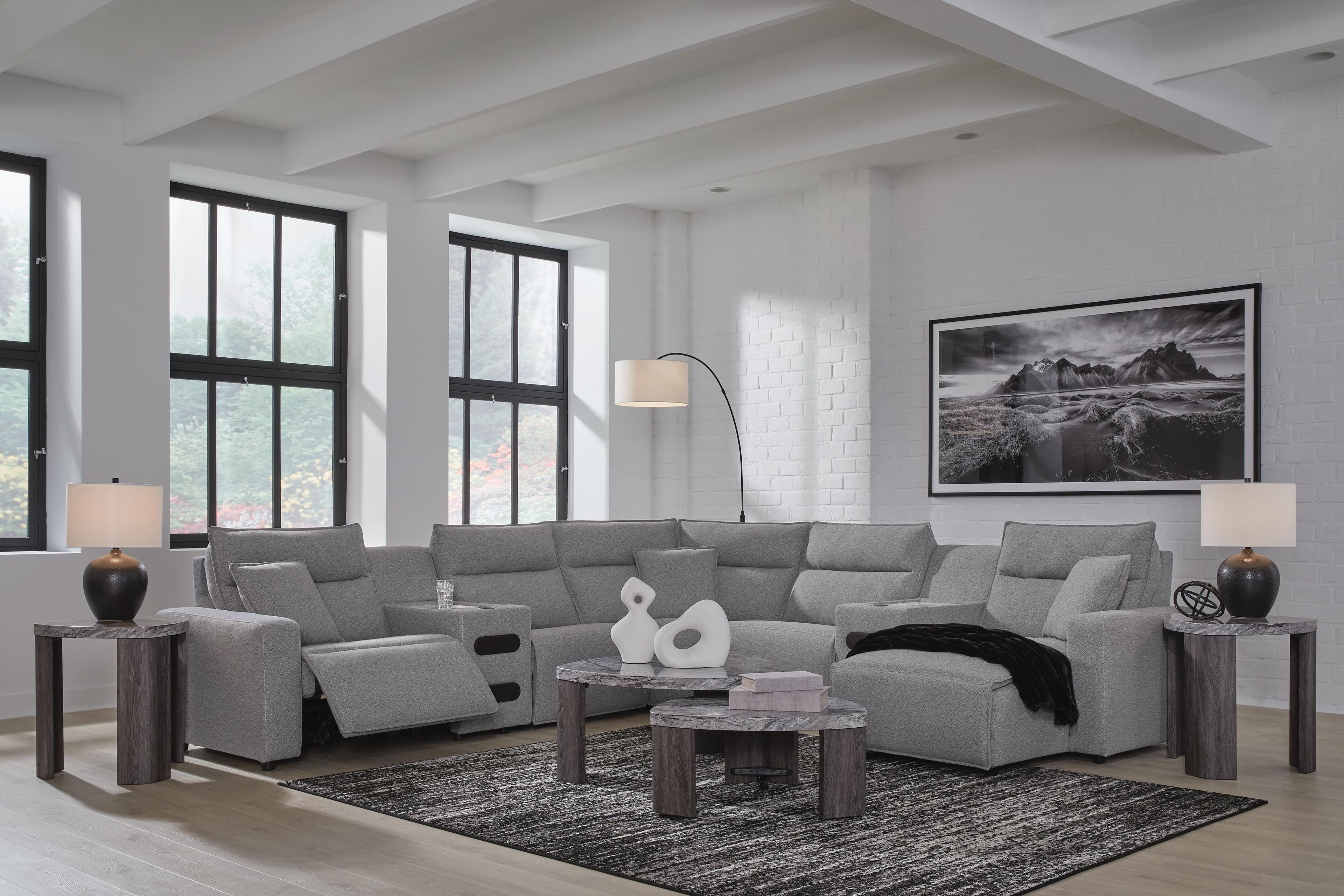 Modmax II 7-Piece Power Reclining Sectional with Chaise and Audio Consoles — Black/Gray — view 3