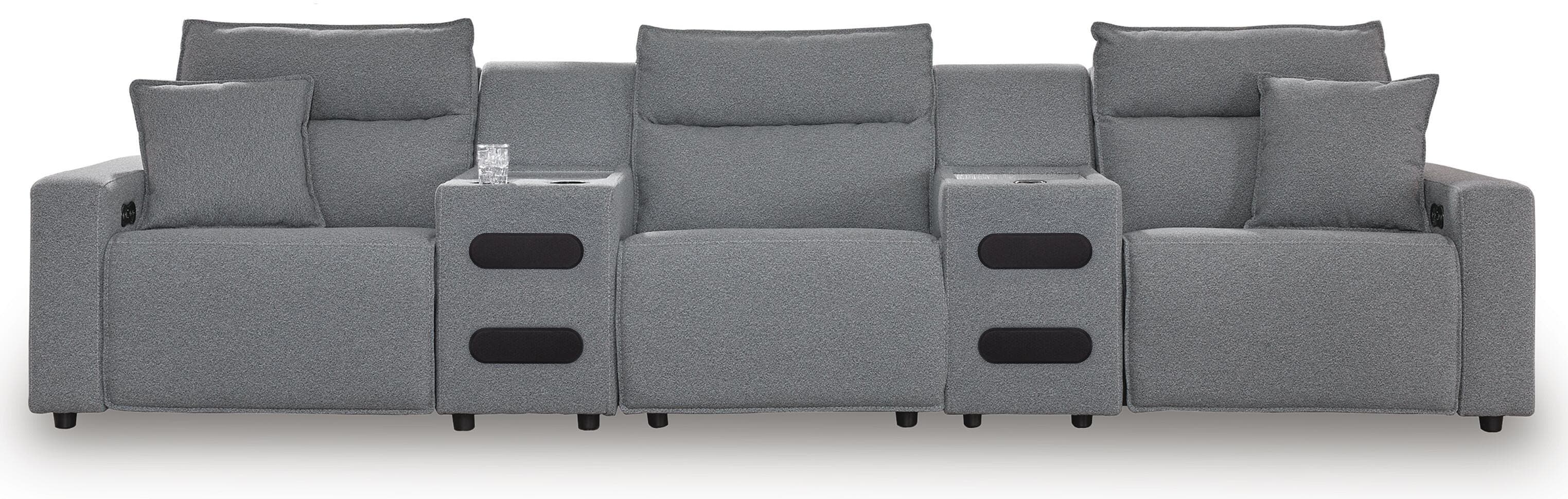 Modmax II 5-Piece Power Reclining Sectional with Audio Consoles — Black/Gray — Elite Furniture Cincinnati