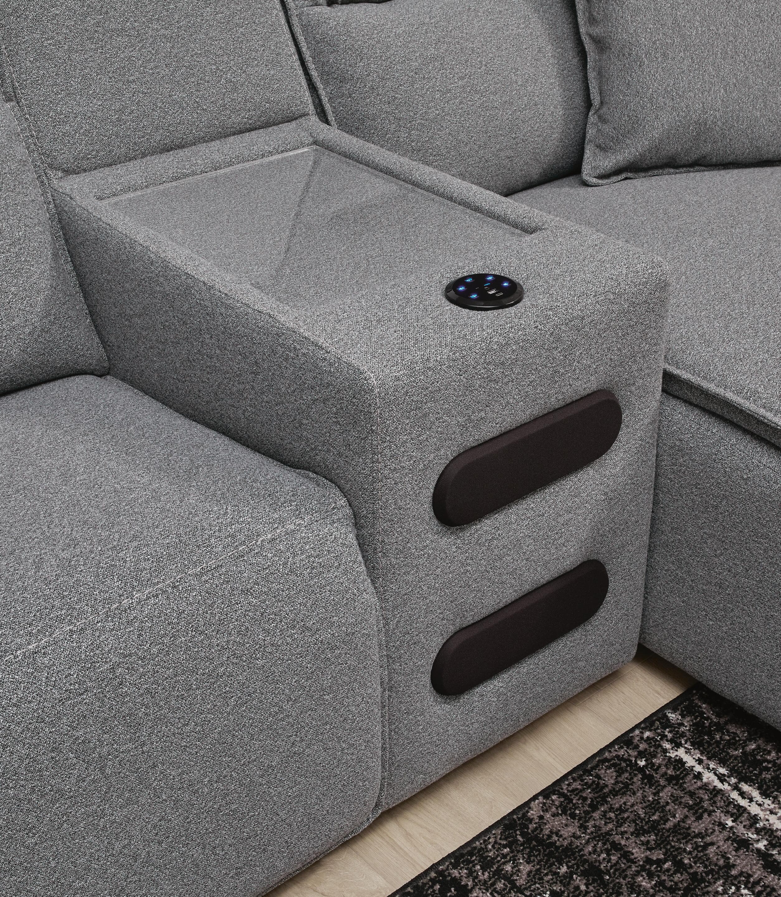 Modmax II 7-Piece Power Reclining Sectional with Chaise and Audio Consoles — Black/Gray — view 6