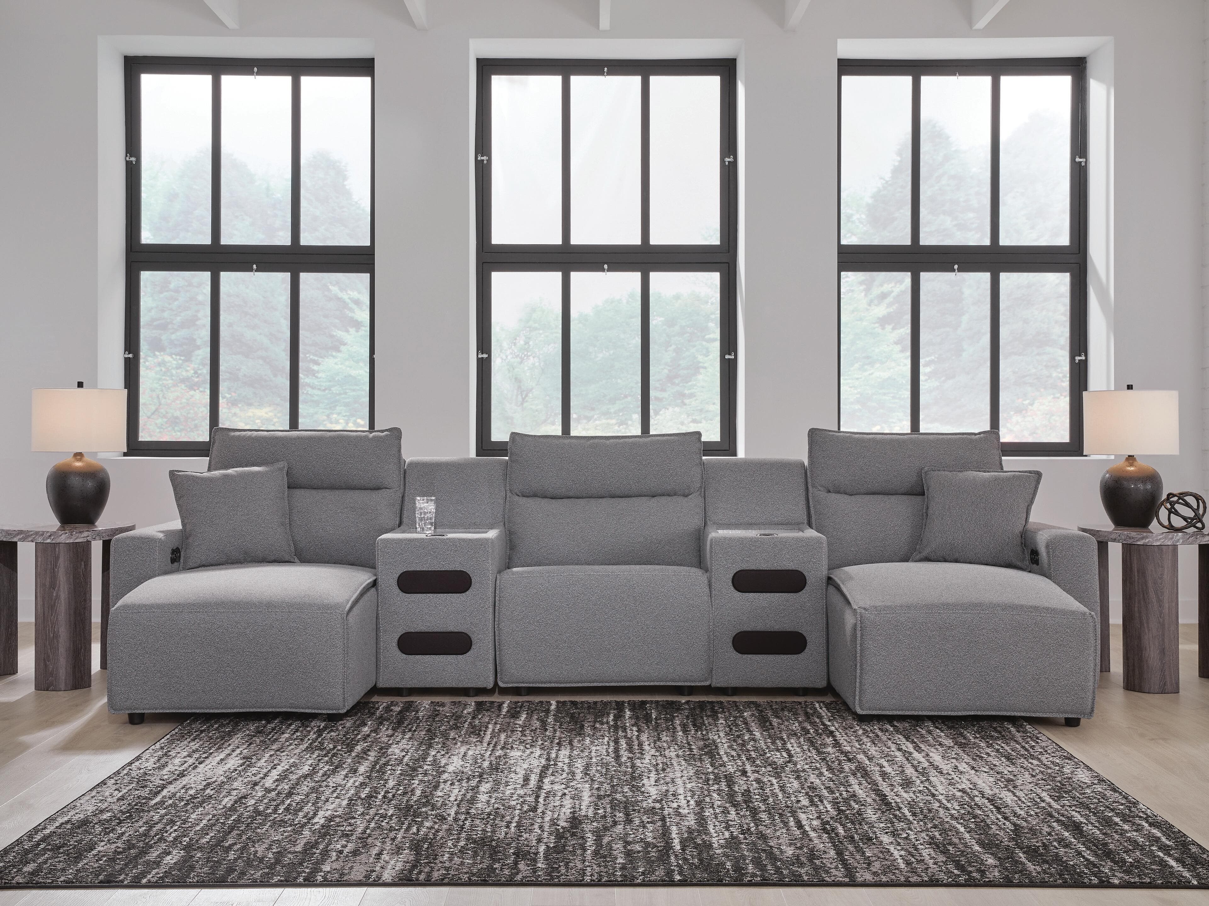 Modmax II 5-Piece Power Reclining Sectional with Chaise and Audio Consoles — Black/Gray — view 2
