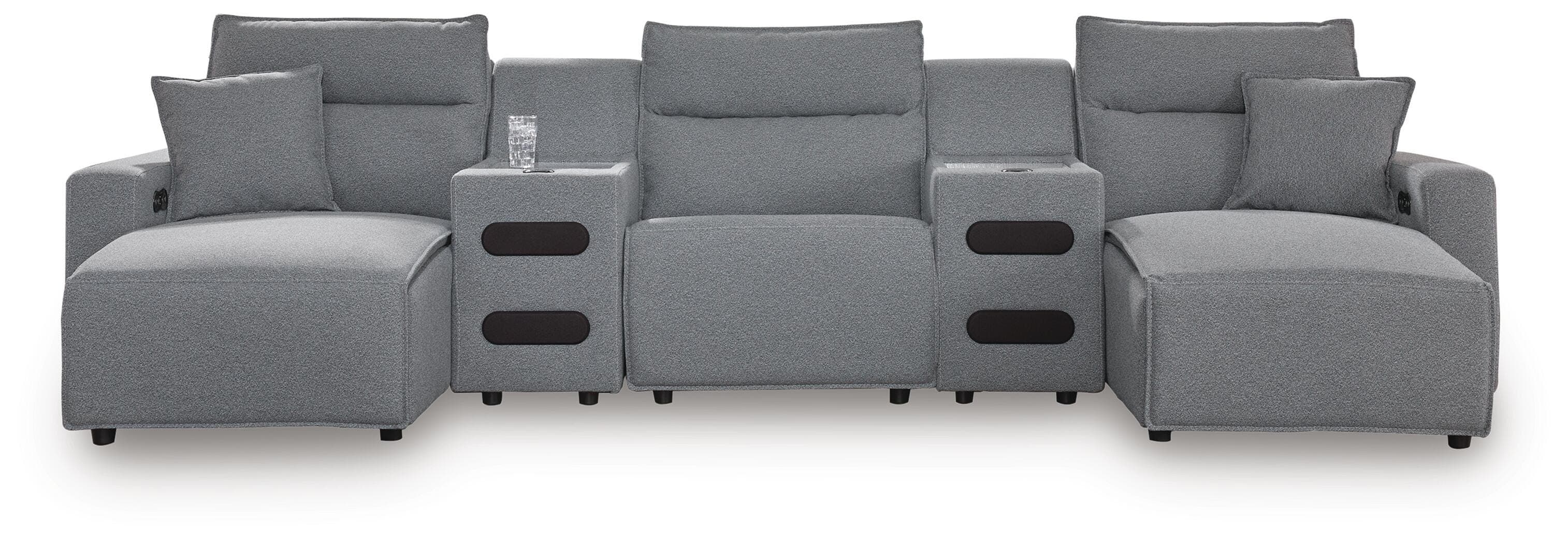 Modmax II 5-Piece Power Reclining Sectional with Chaise and Audio Consoles — Black/Gray — Elite Furniture Cincinnati