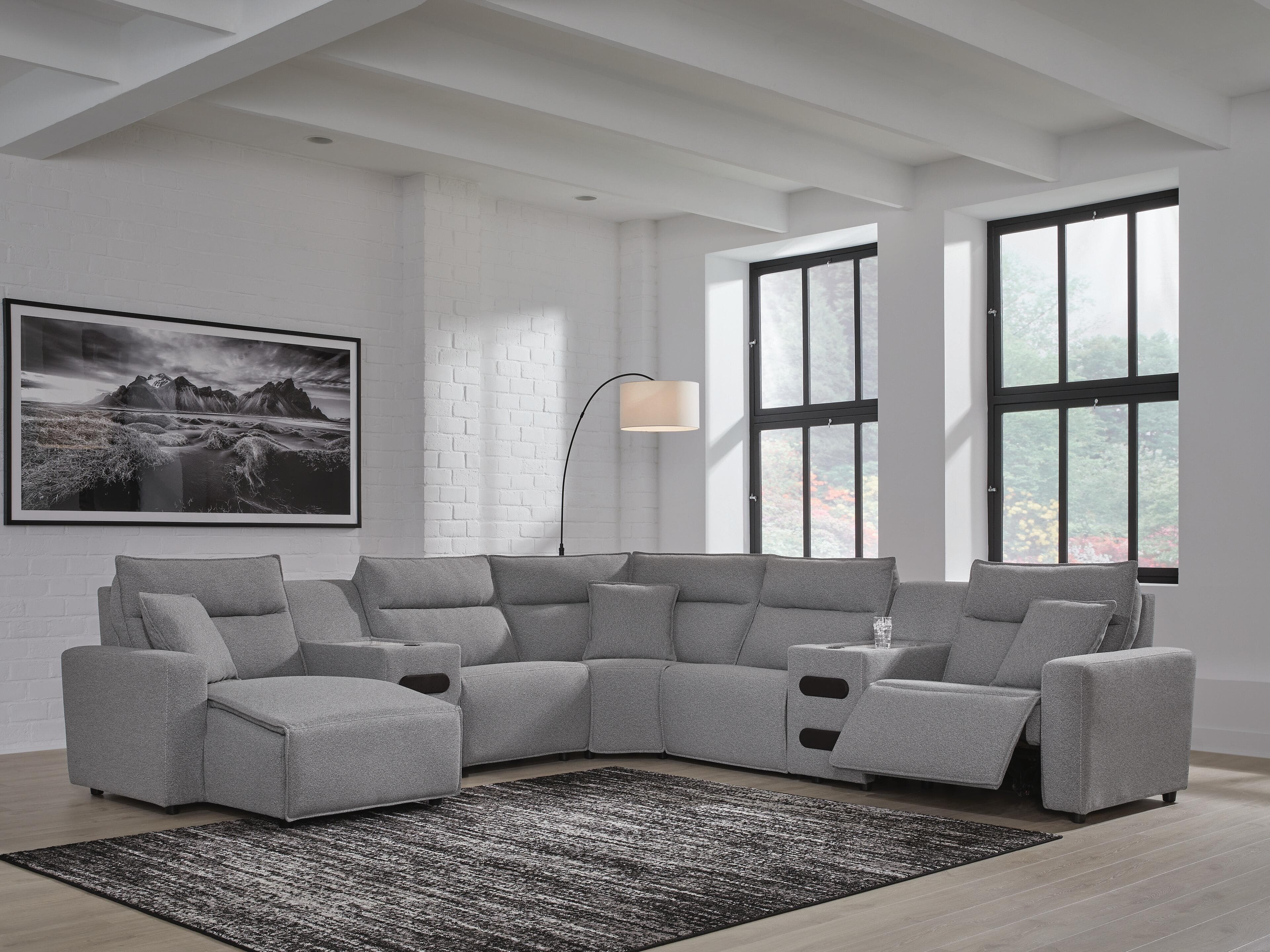 Modmax II 7-Piece Power Reclining Sectional with Chaise and Audio Consoles — Black/Gray — view 2