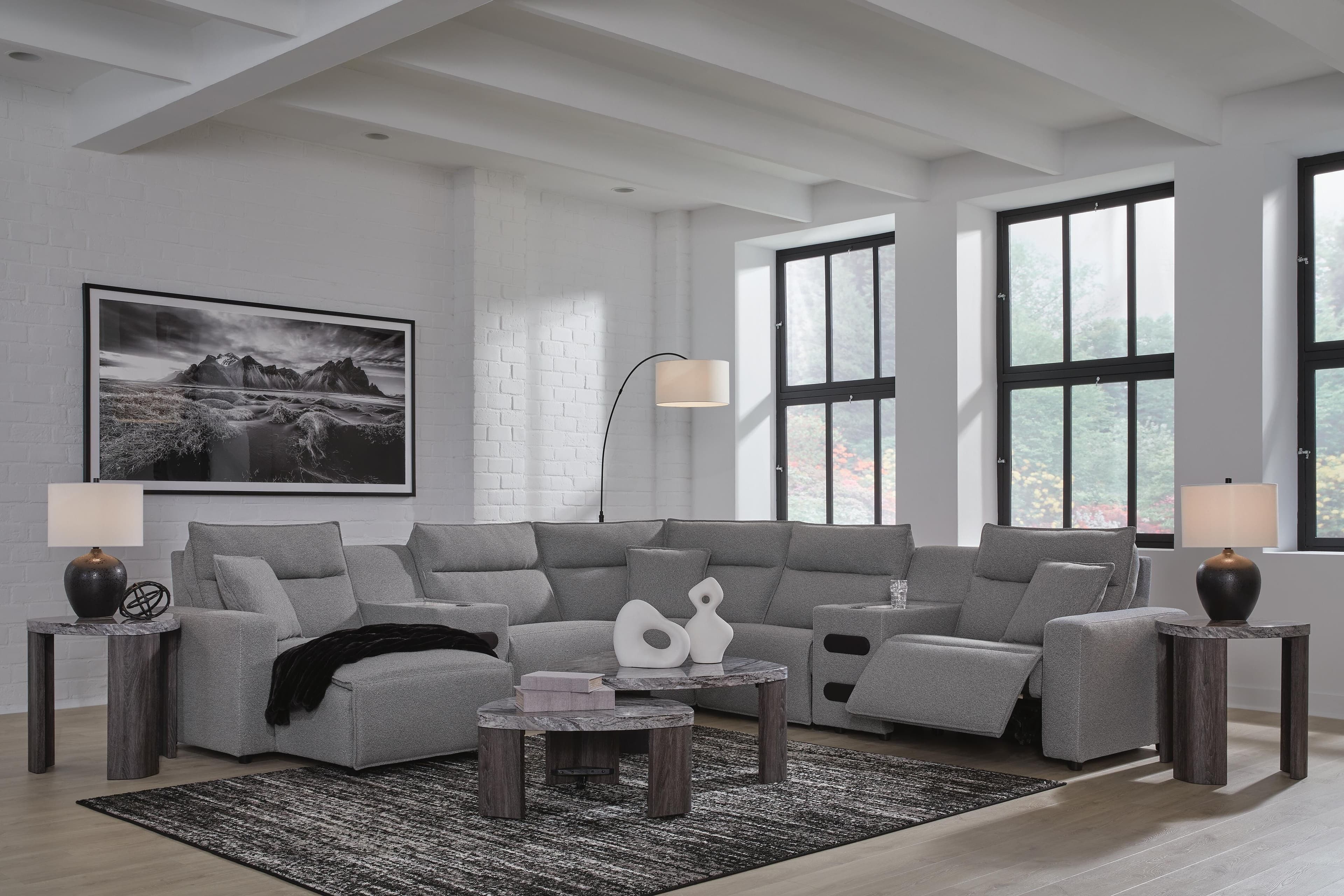 Modmax II 7-Piece Power Reclining Sectional with Chaise and Audio Consoles — Black/Gray — view 3