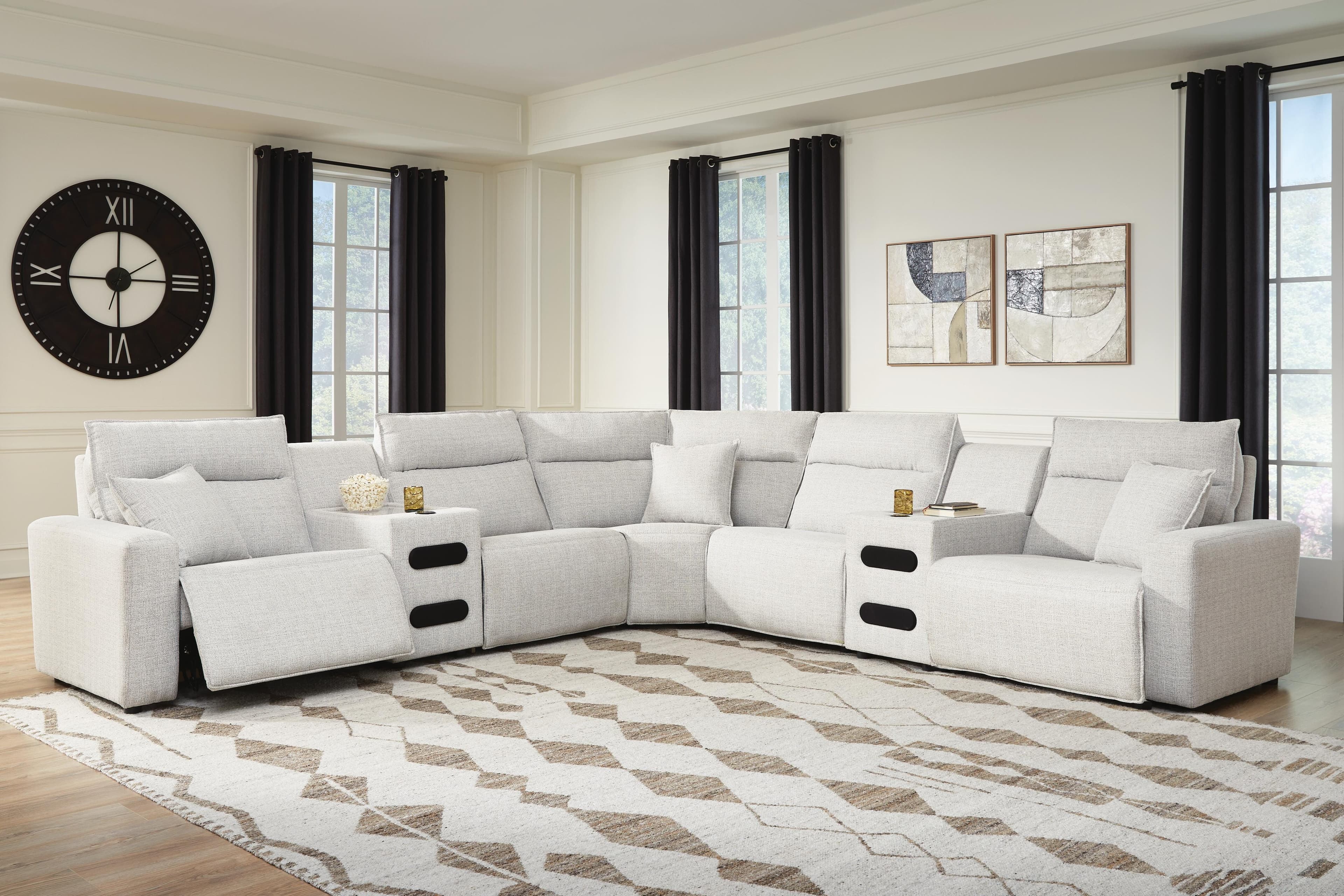 Modmax II 7-Piece Power Reclining Sectional with Audio Consoles — Stone — view 2