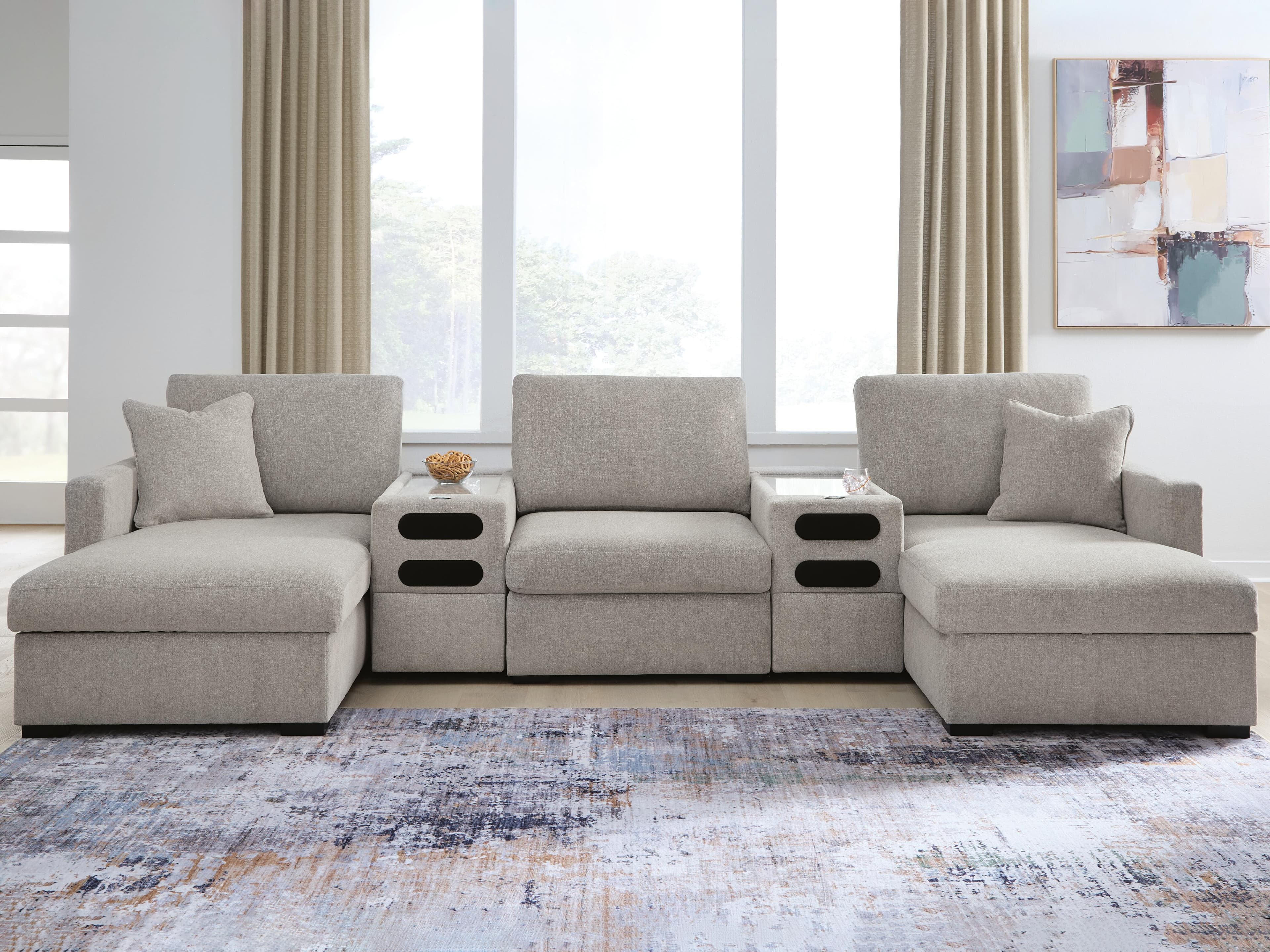 ModMax Luxe 5-Piece Double Chaise Sectional with Audio Consoles — Flint — view 2