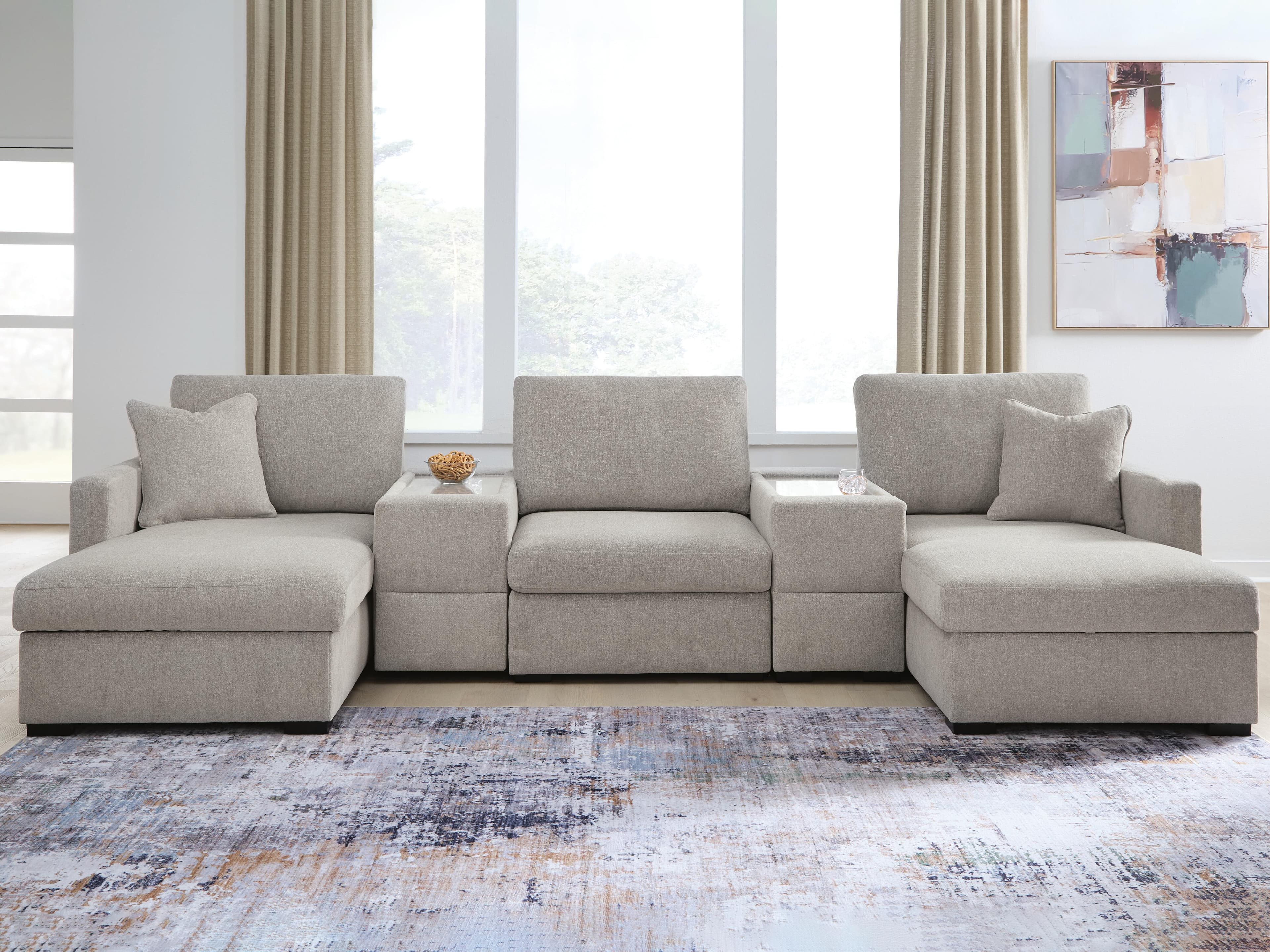 ModMax Luxe 5-Piece Double Chaise Sectional with Storage Consoles — Flint — view 2
