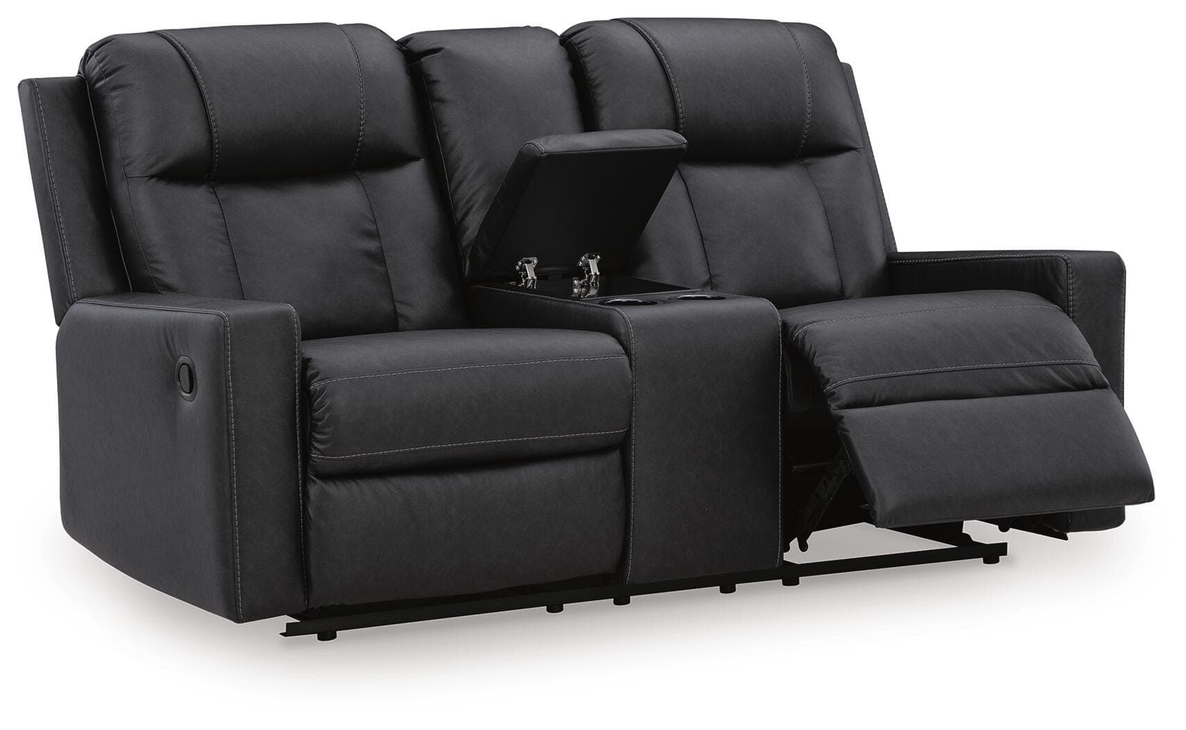 Mackmenville Reclining Loveseat with Console — Black/Gray — view 3