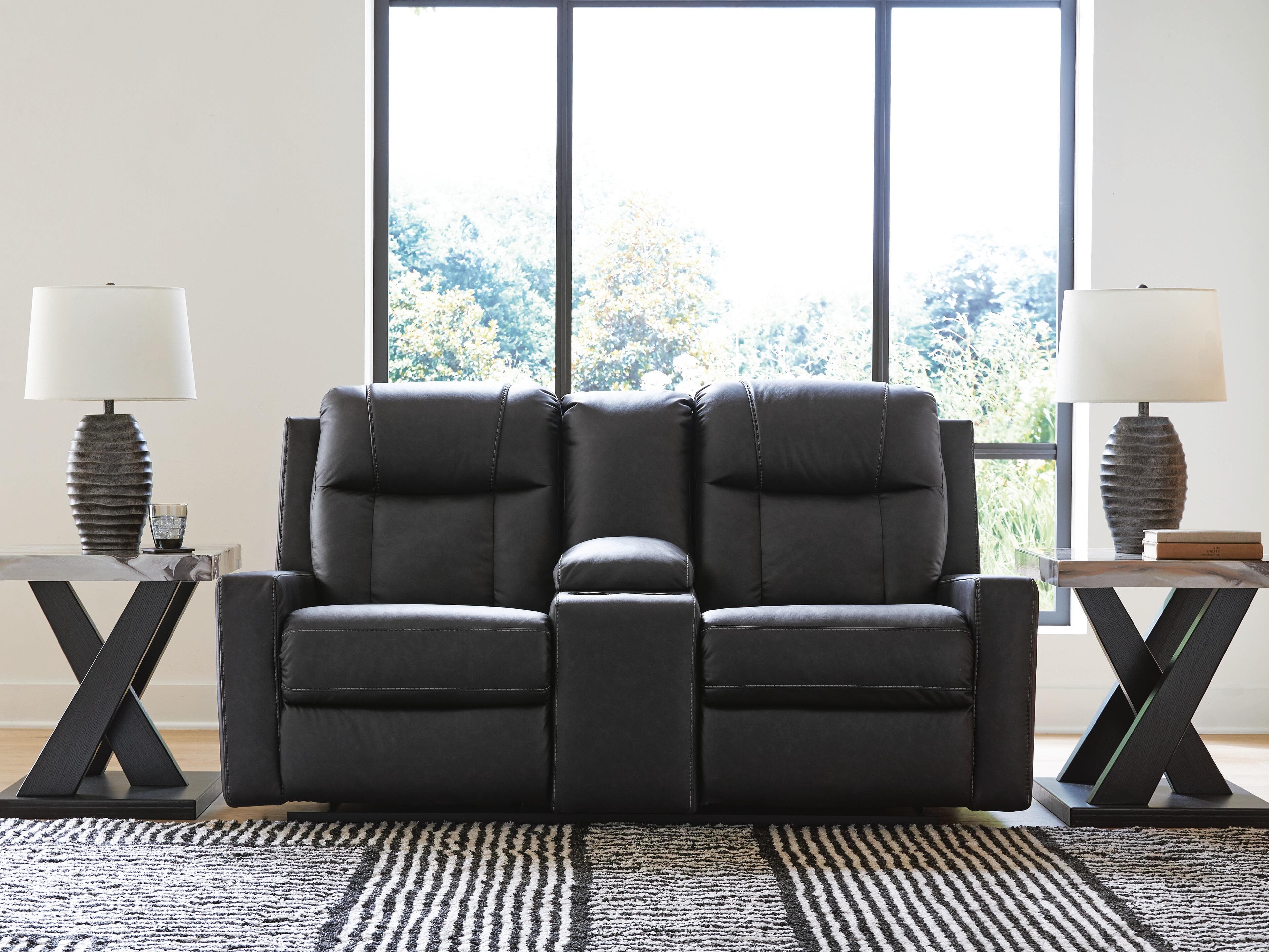 Mackmenville Reclining Loveseat with Console — Black/Gray — view 2