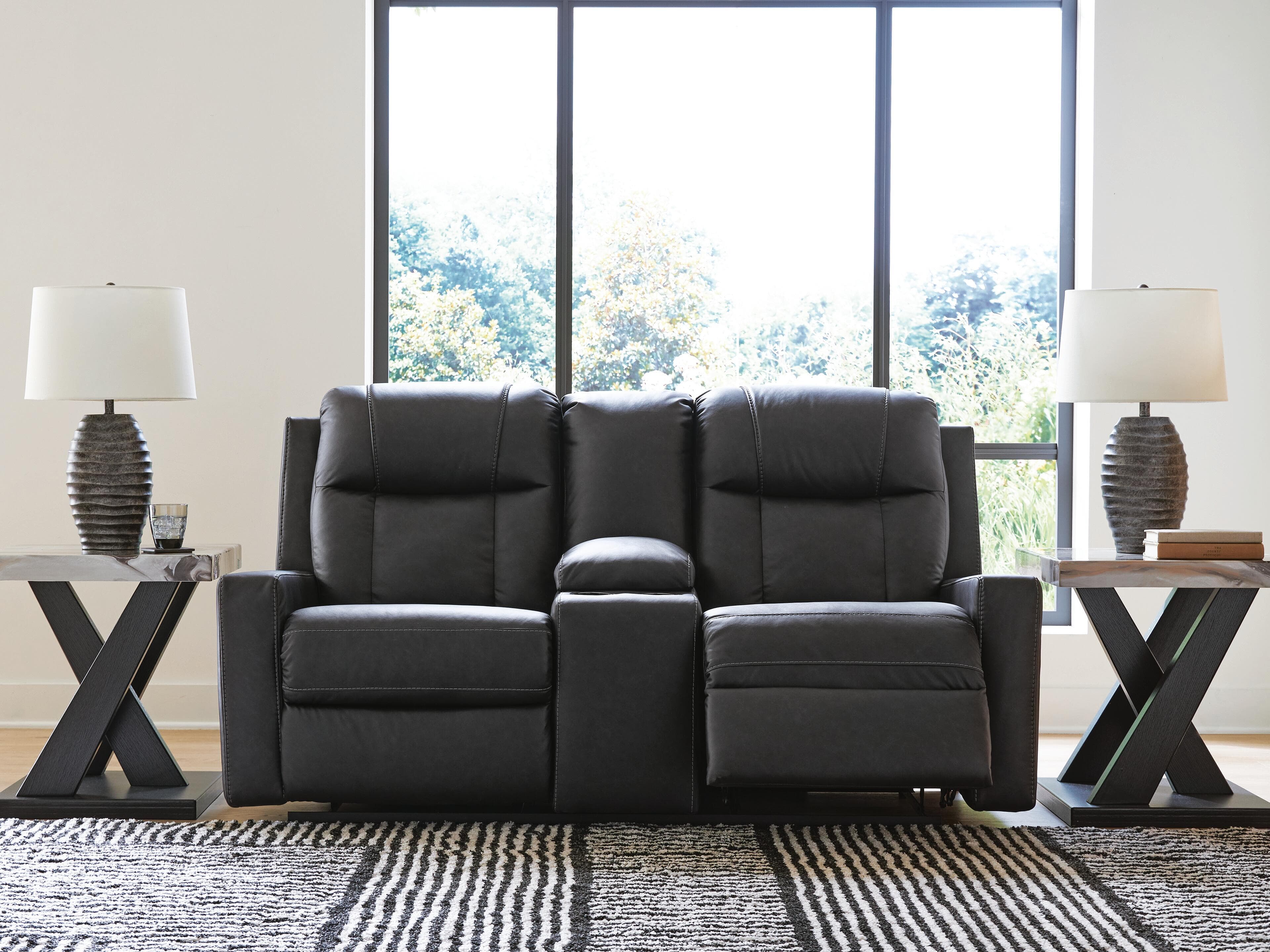 Mackmenville Reclining Loveseat with Console — Black/Gray — view 6