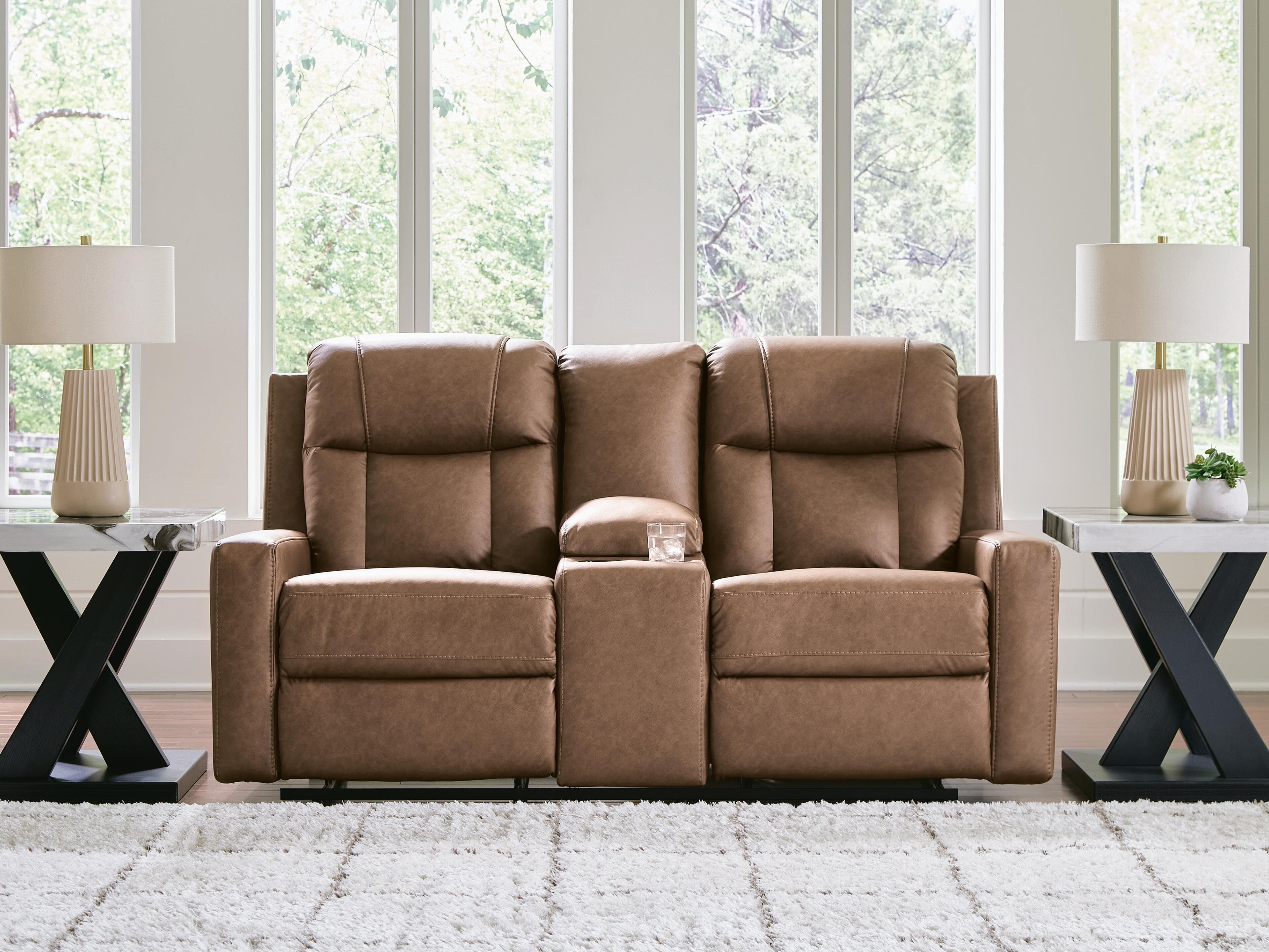 Mackmenville Reclining Loveseat with Console — Brown/Beige — view 2