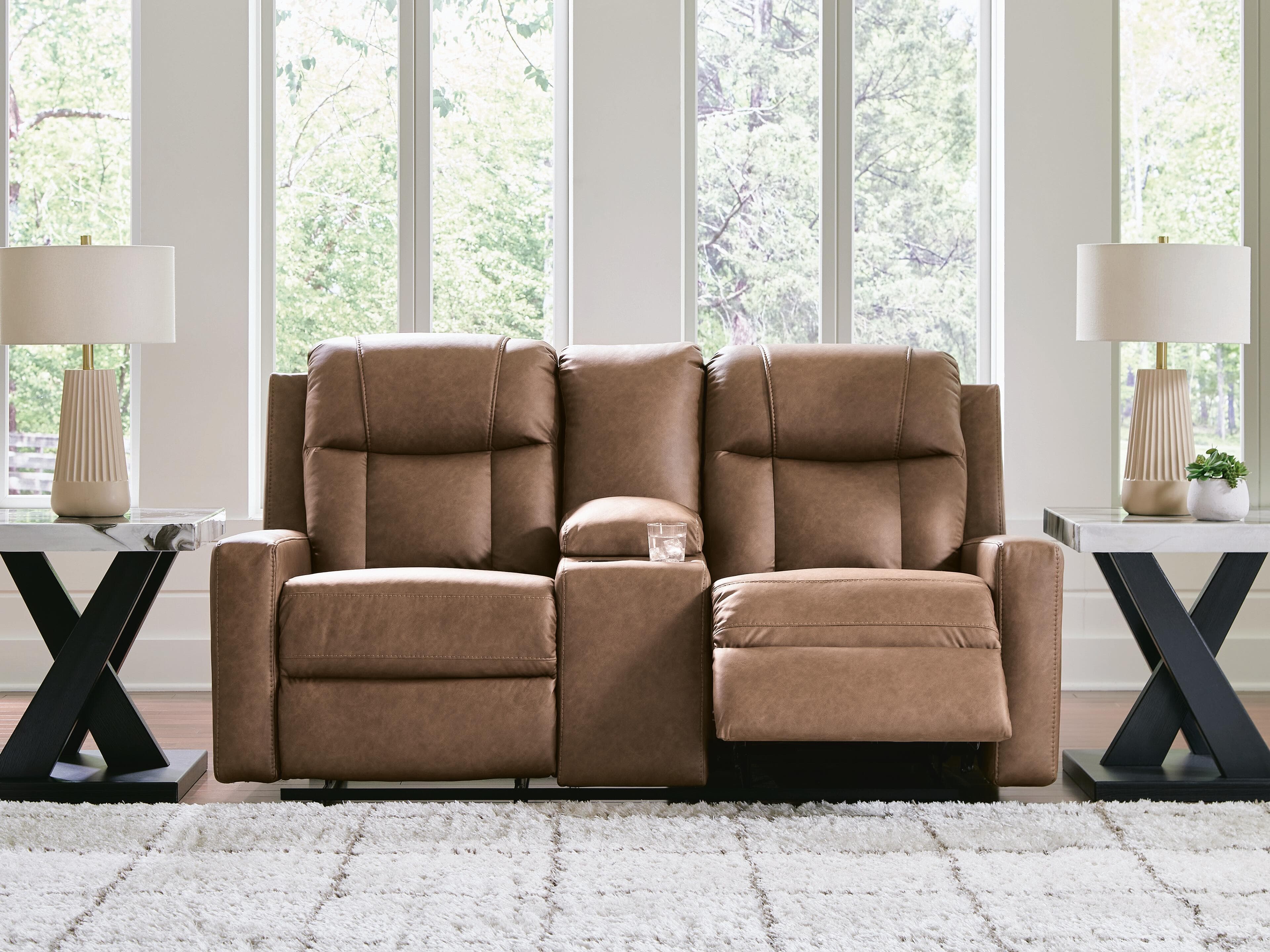 Mackmenville Reclining Loveseat with Console — Brown/Beige — view 6