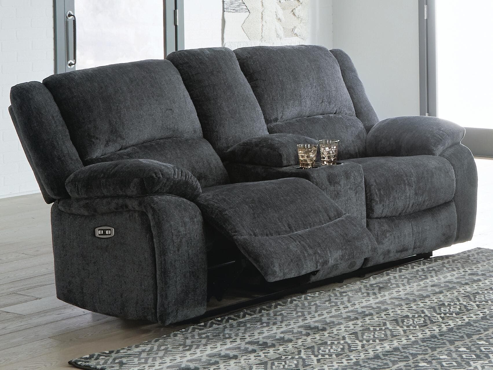 Draycoll Power Reclining Loveseat with Console — Black/Gray — view 2