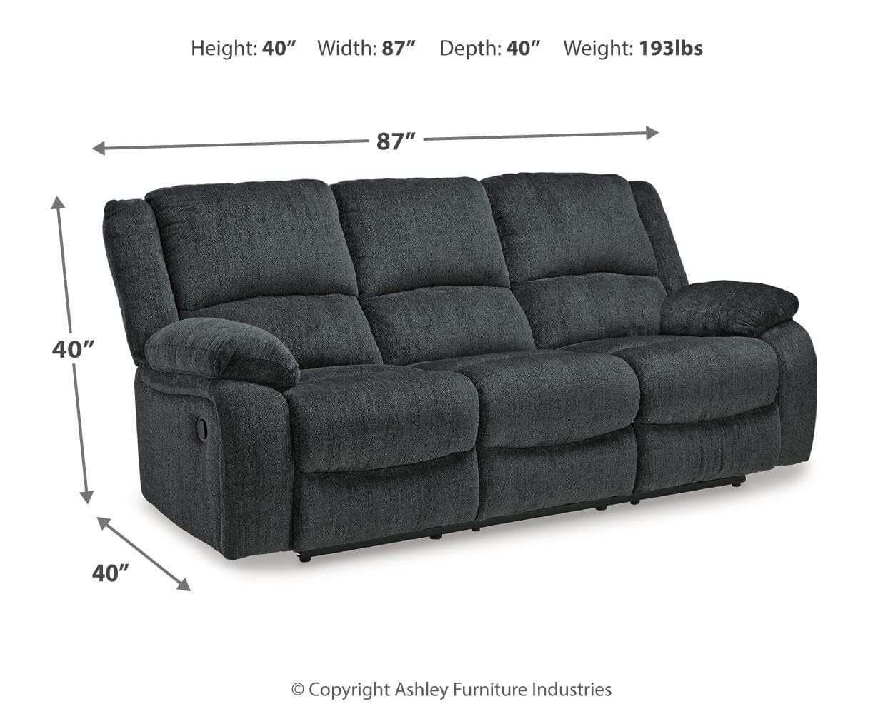 Draycoll Reclining Sofa — Black/Gray — view 4