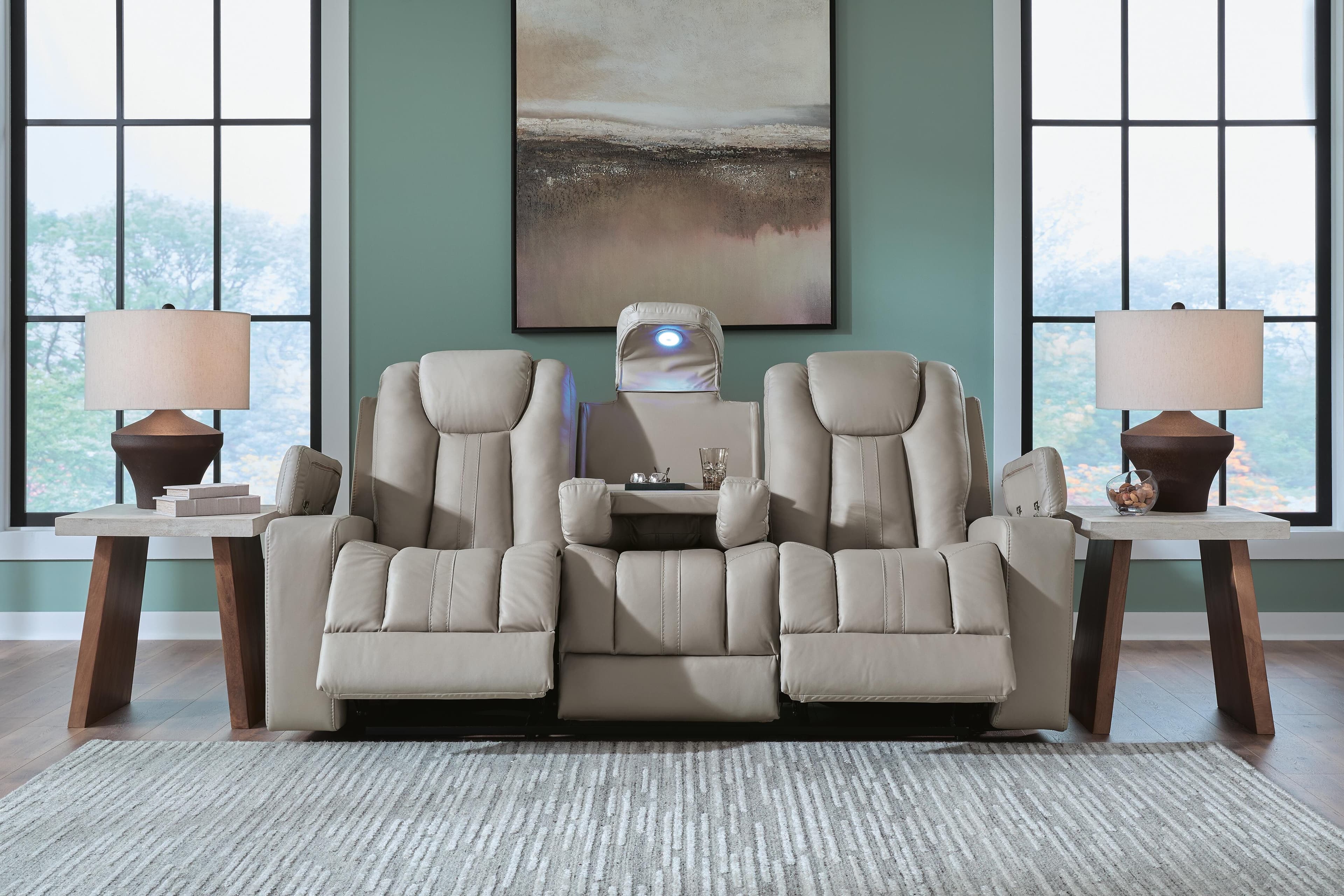 Next Move Reclining Sofa with Drop Down Table — Black/Gray — view 6