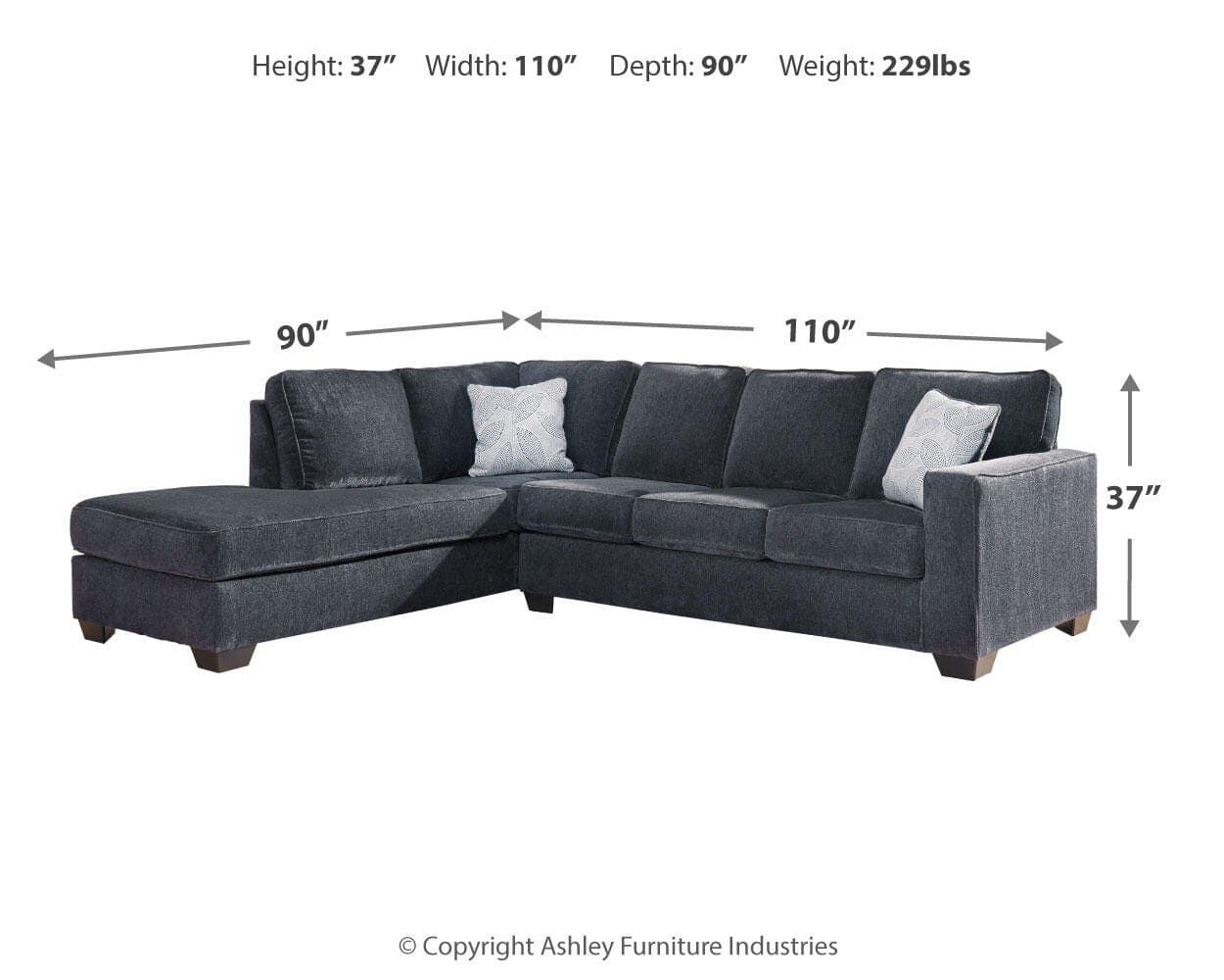Altari 2-Piece Sectional with Chaise — Black/Gray — view 3