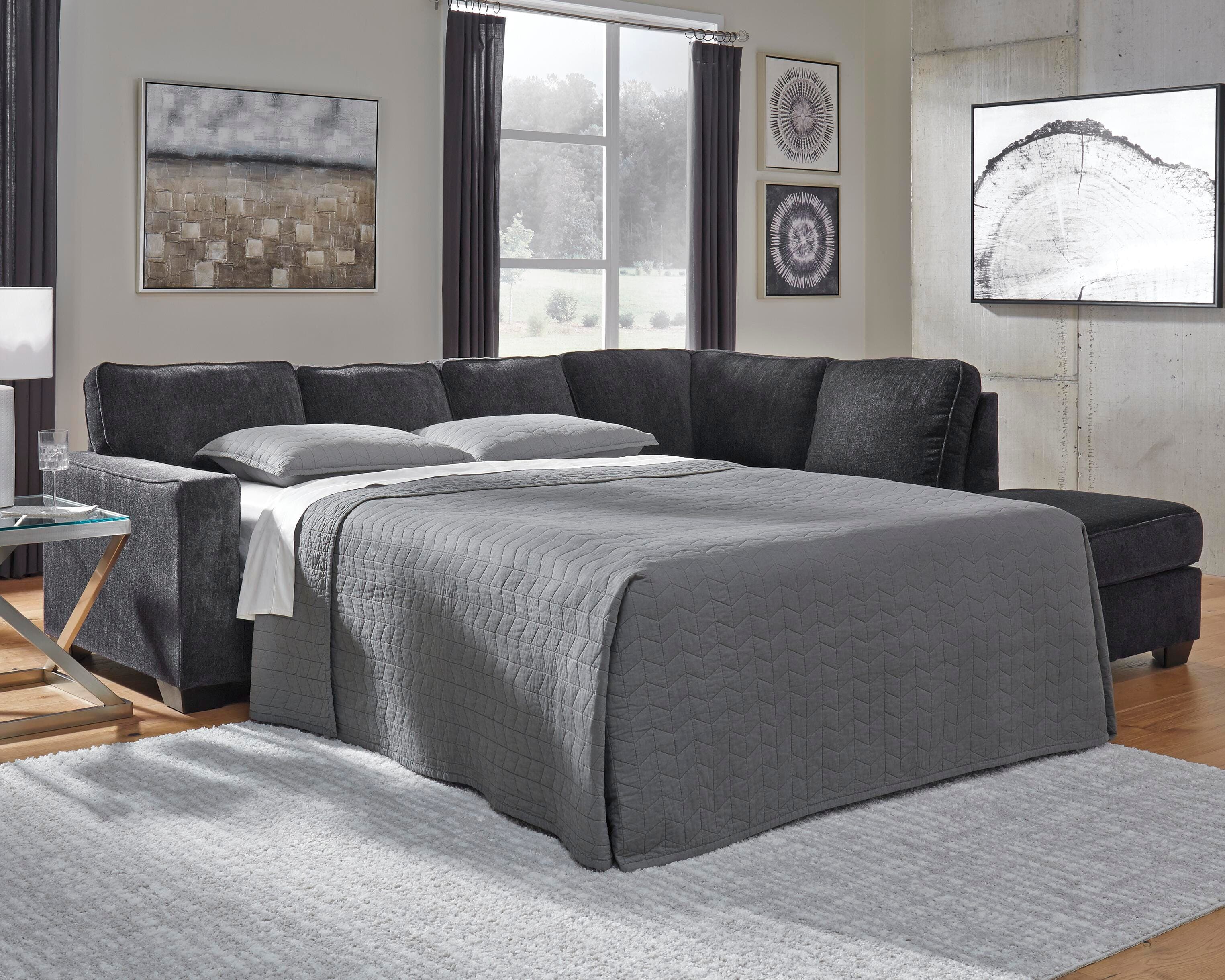 Altari 2-Piece Sleeper Sectional with Chaise — Black/Gray — view 2