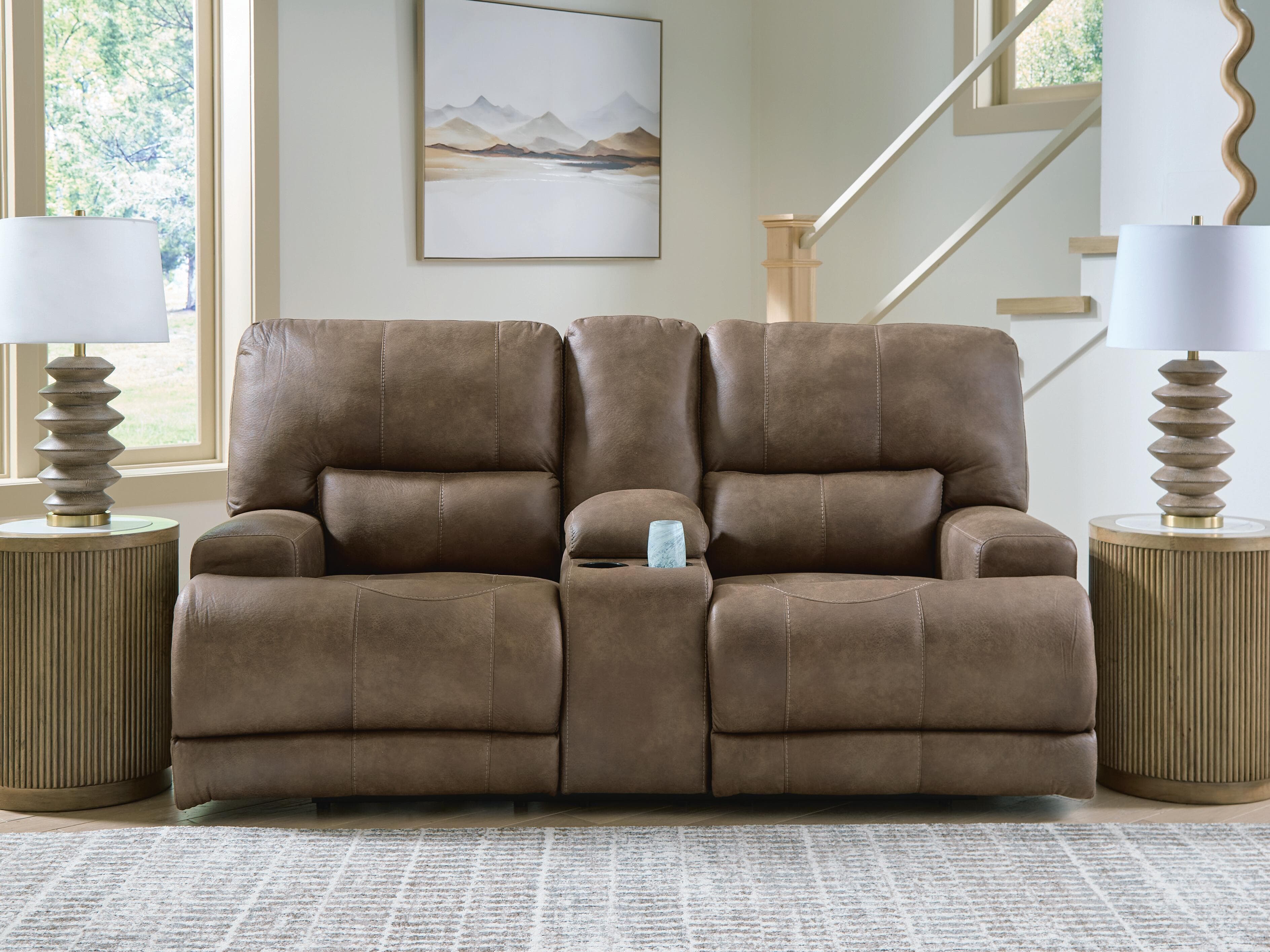Time-Piece Power Reclining Loveseat with Console — Brown/Beige — view 2