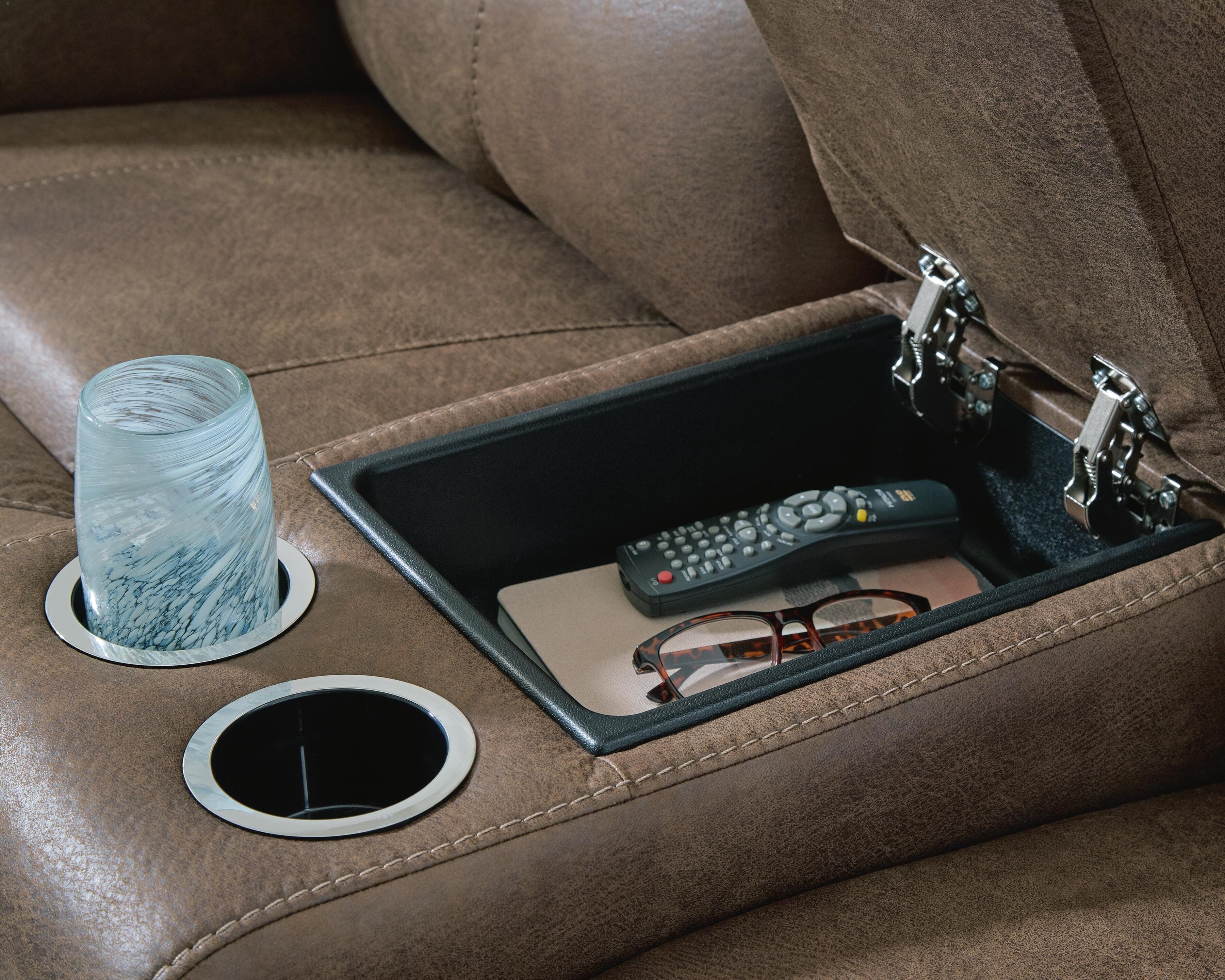 Time-Piece Power Reclining Loveseat with Console — Brown/Beige — view 7