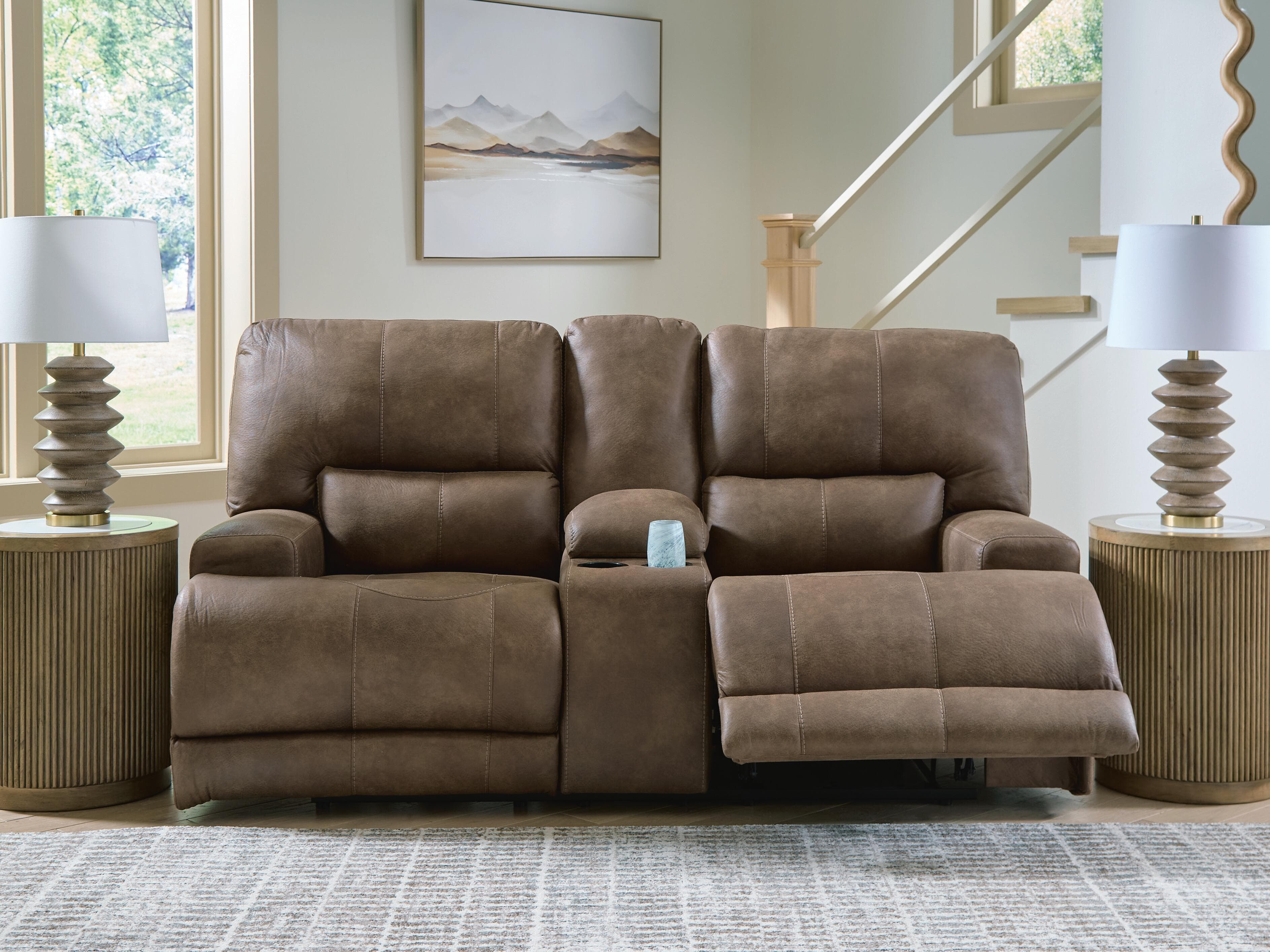 Time-Piece Power Reclining Loveseat with Console — Brown/Beige — view 6