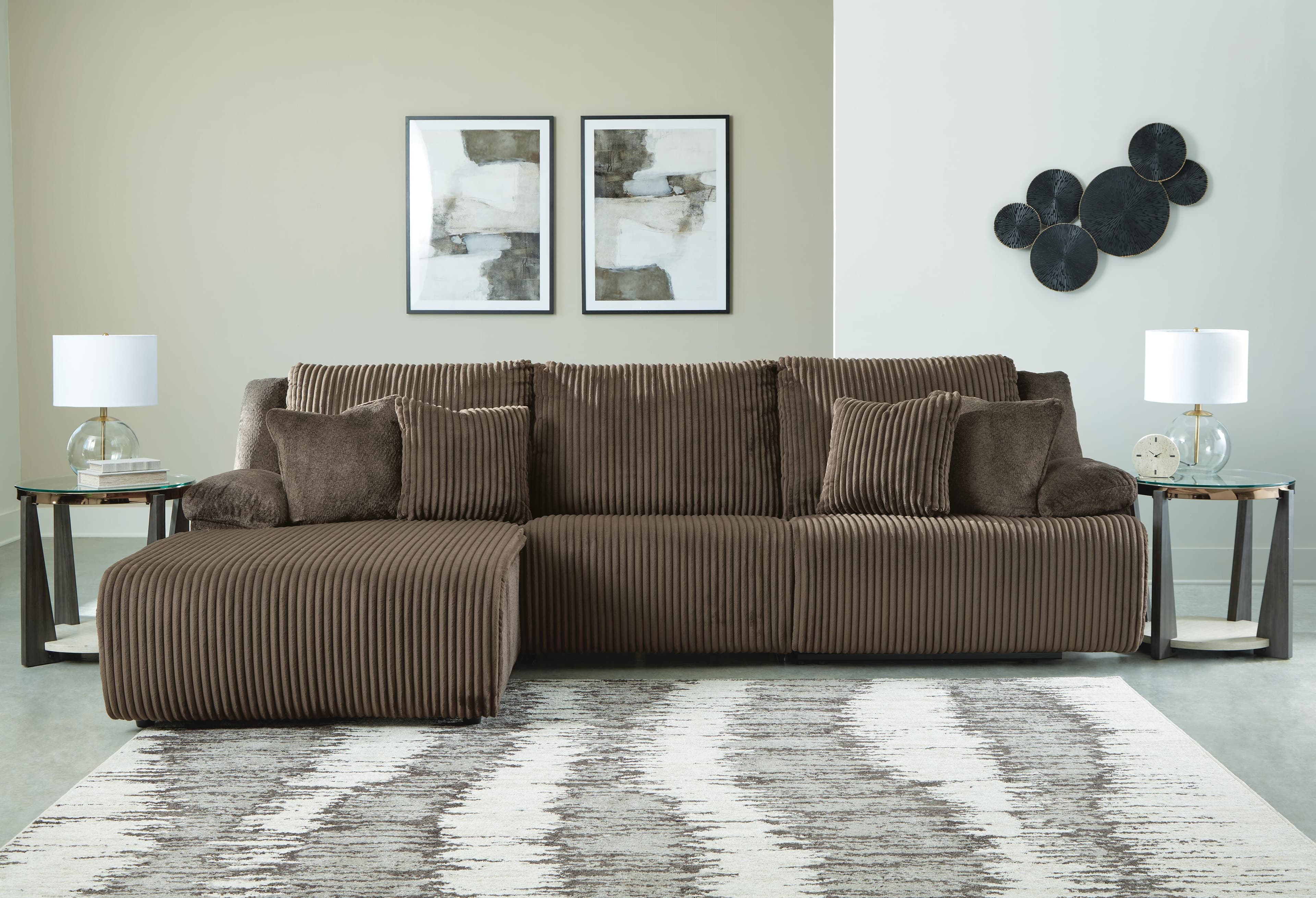Top Tier 3-Piece Reclining Sectional Sofa Chaise — Brown/Beige — view 2