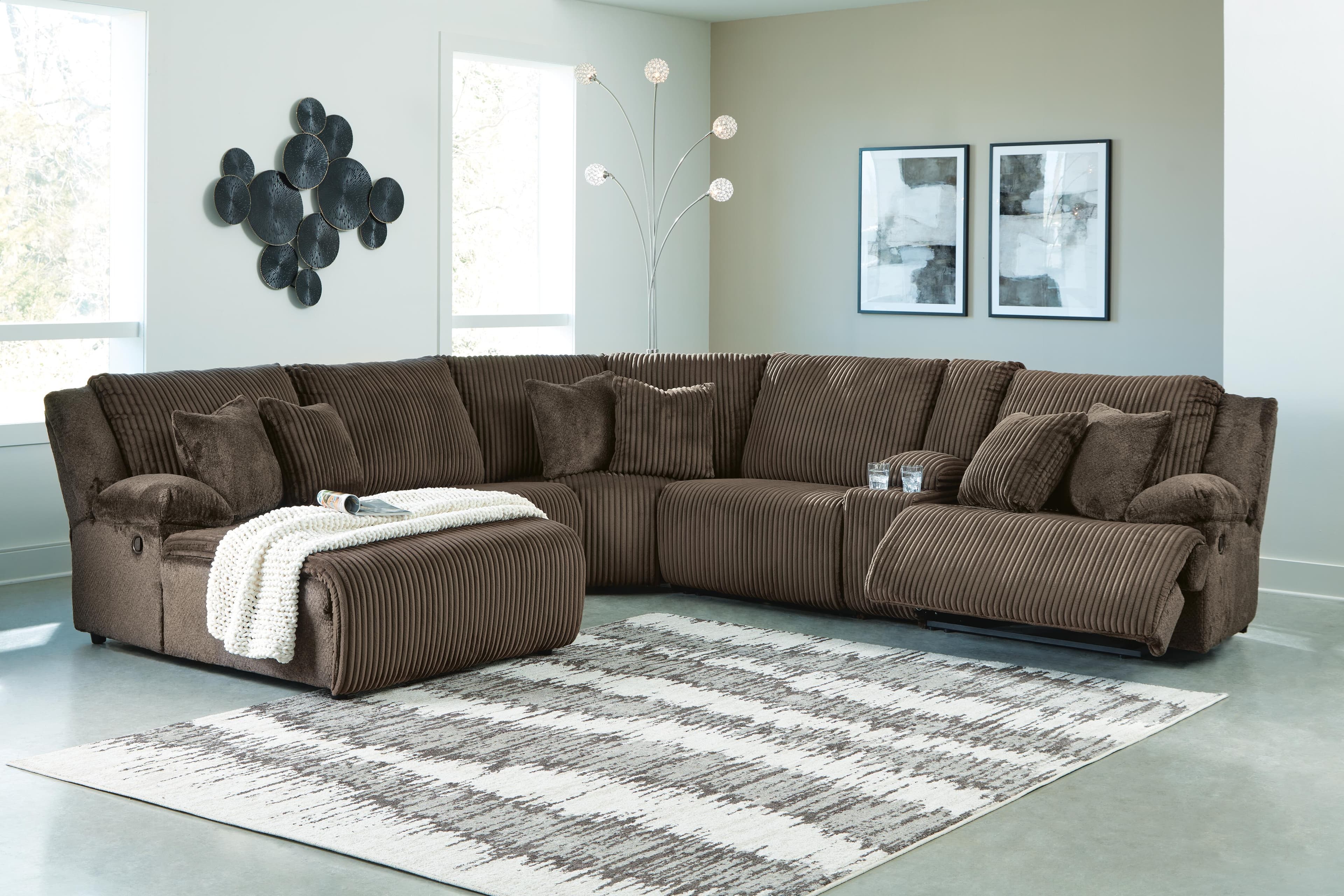 Top Tier 6-Piece Reclining Sectional with Chaise — Brown/Beige — view 2