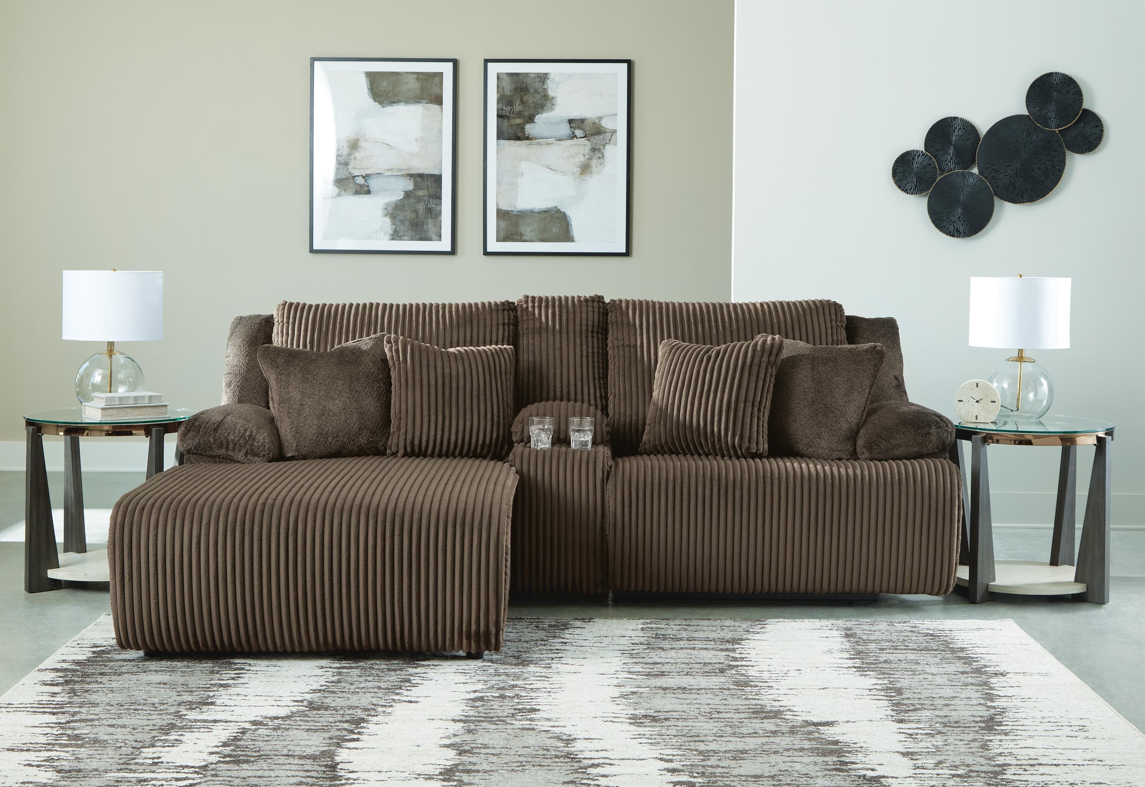 Top Tier 3-Piece Reclining Sectional Sofa with Chaise — Brown/Beige — view 2