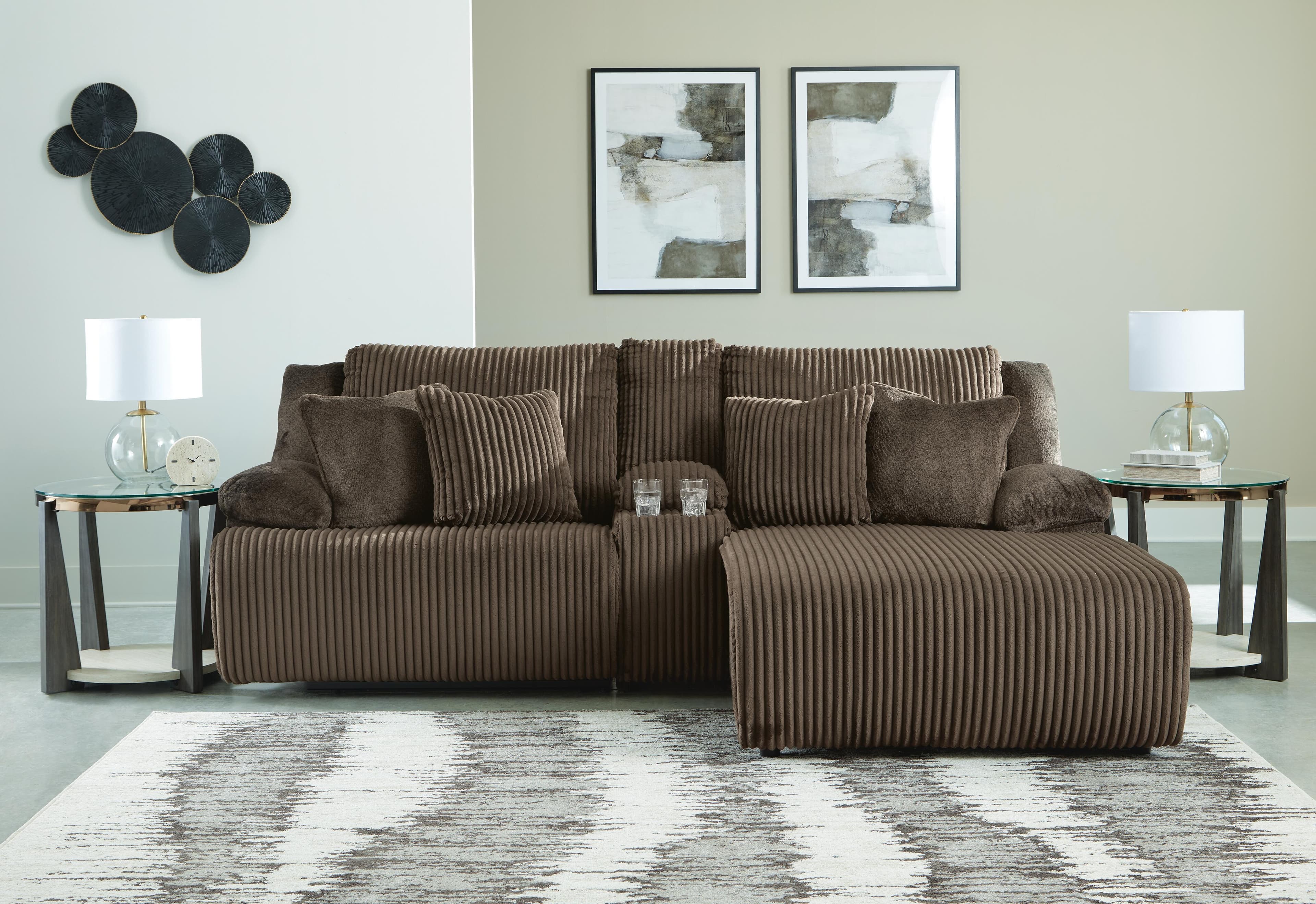 Top Tier 3-Piece Reclining Sectional Sofa with Chaise — Brown/Beige — view 2