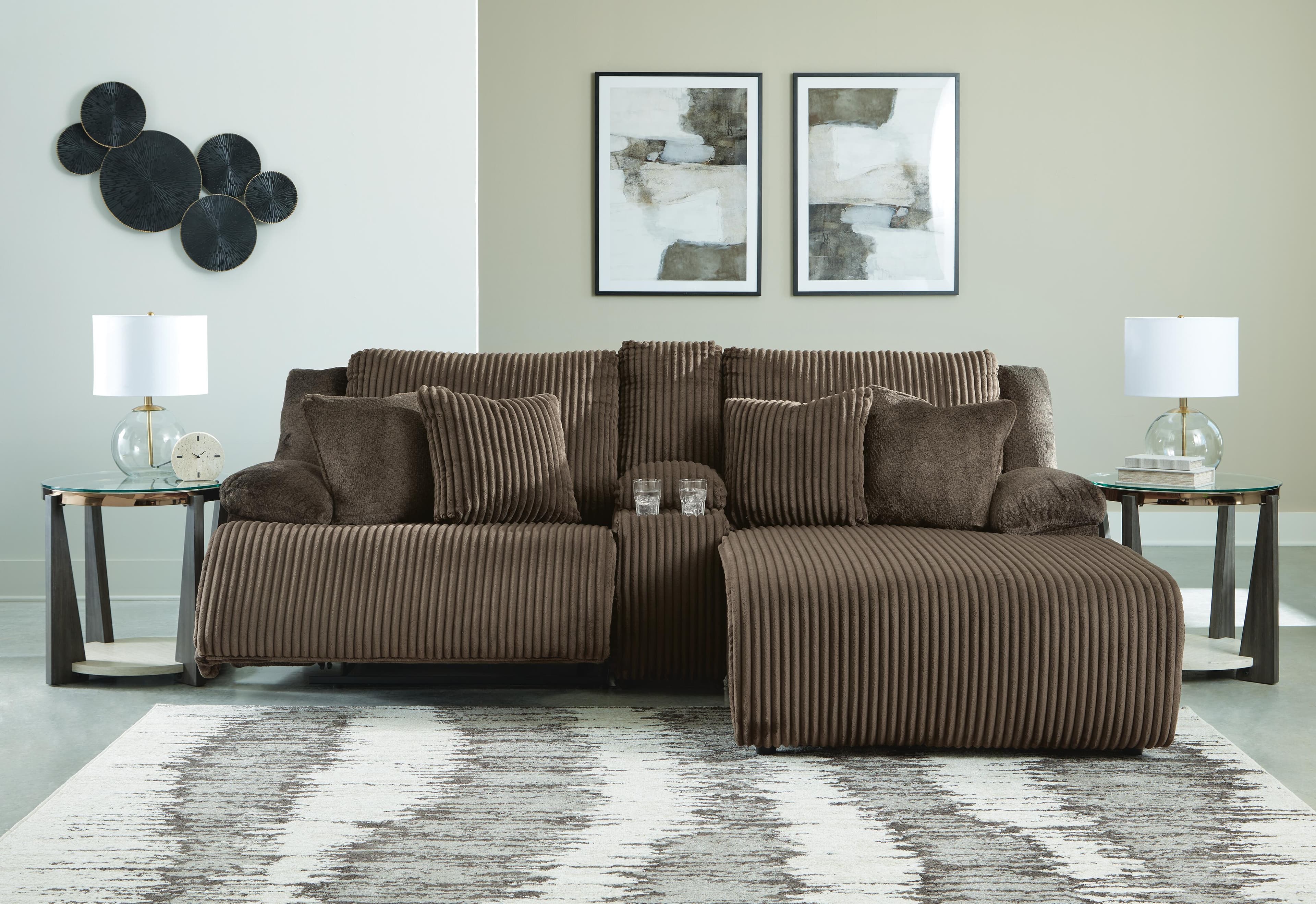 Top Tier 3-Piece Reclining Sectional Sofa with Chaise — Brown/Beige — view 3