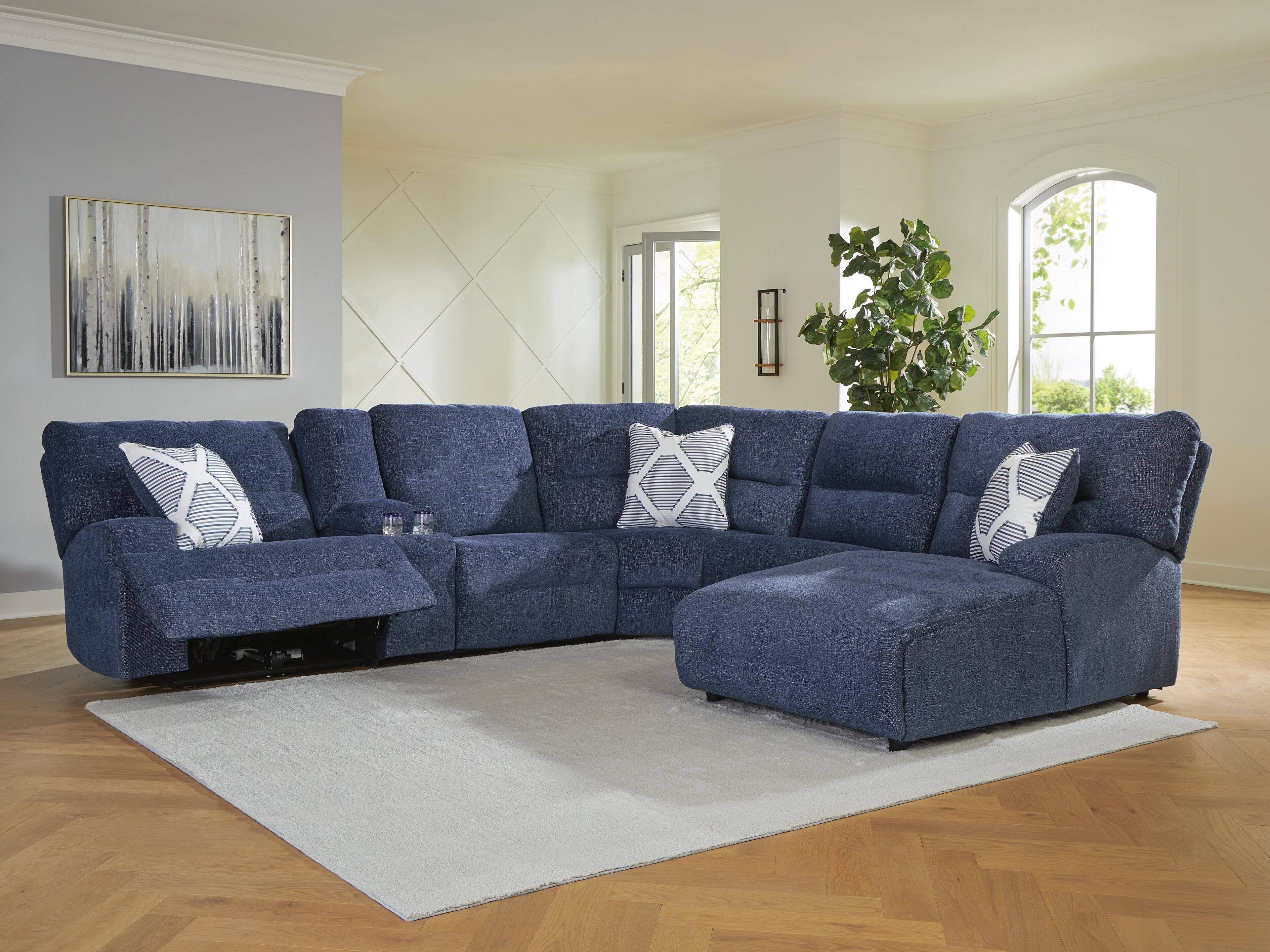 Acklen Place 6-Piece Power Reclining Sectional with Chaise — Blue — view 2