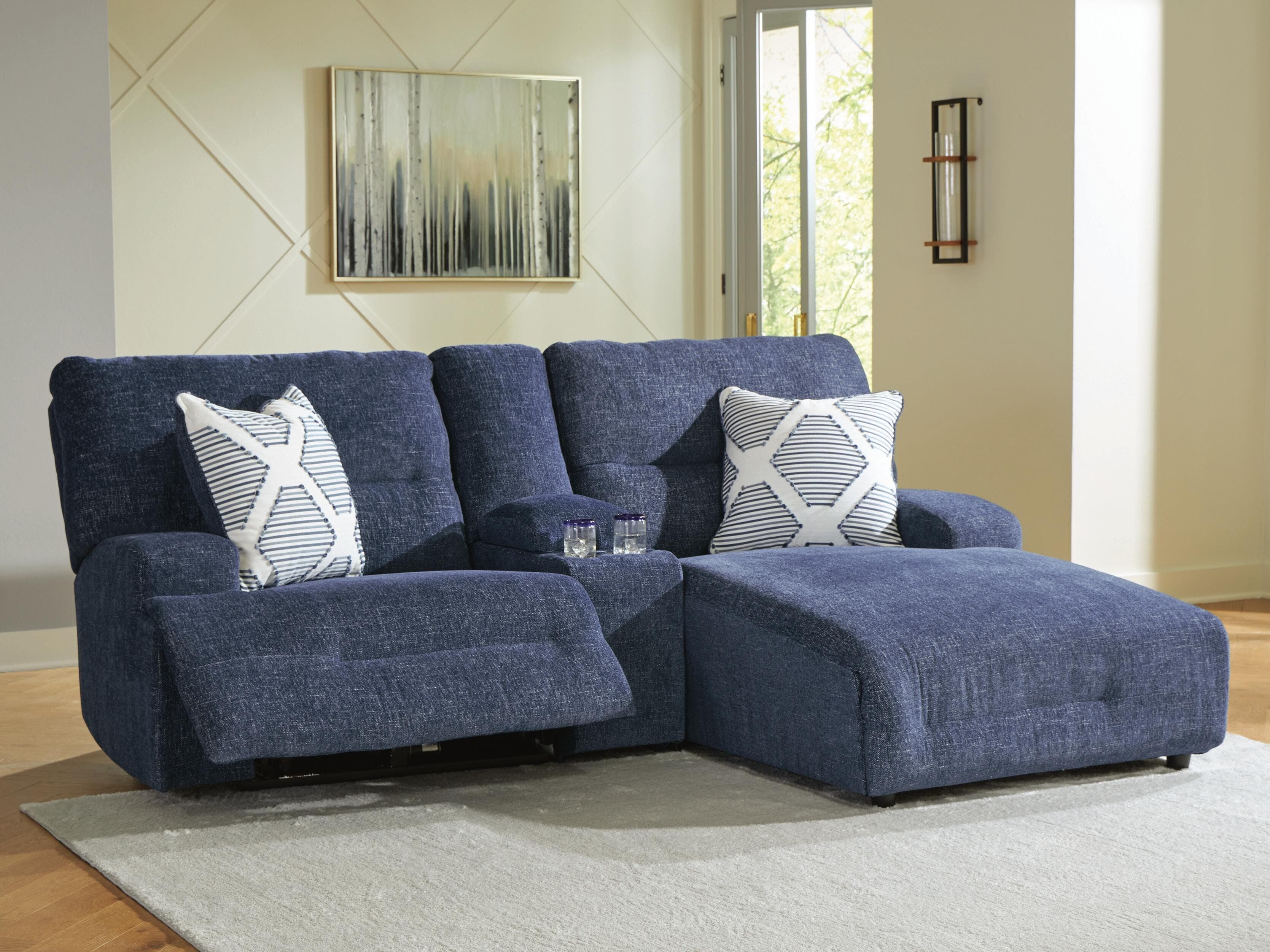 Acklen Place 3-Piece Power Reclining Sectional Sofa with Chaise — Blue — view 2