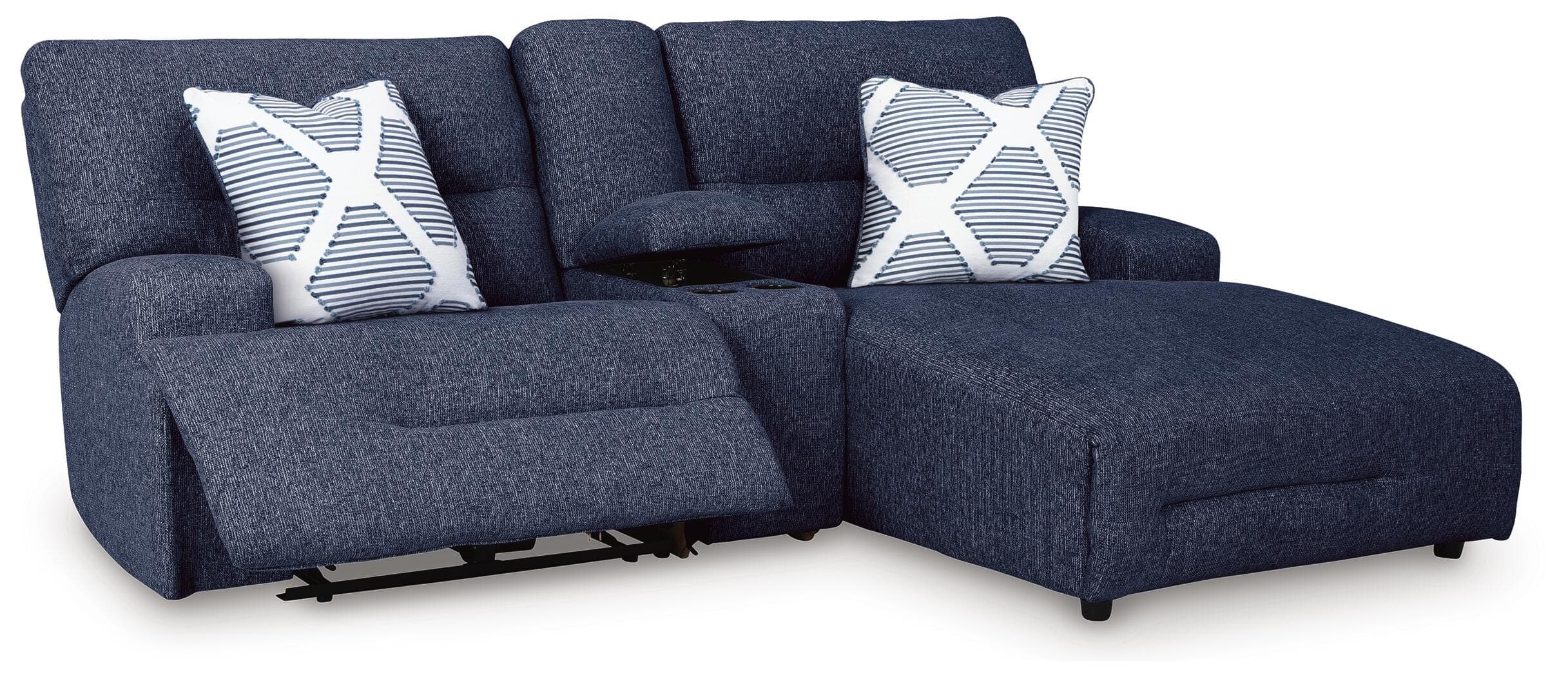 Acklen Place 3-Piece Power Reclining Sectional Sofa with Chaise — Blue — view 3