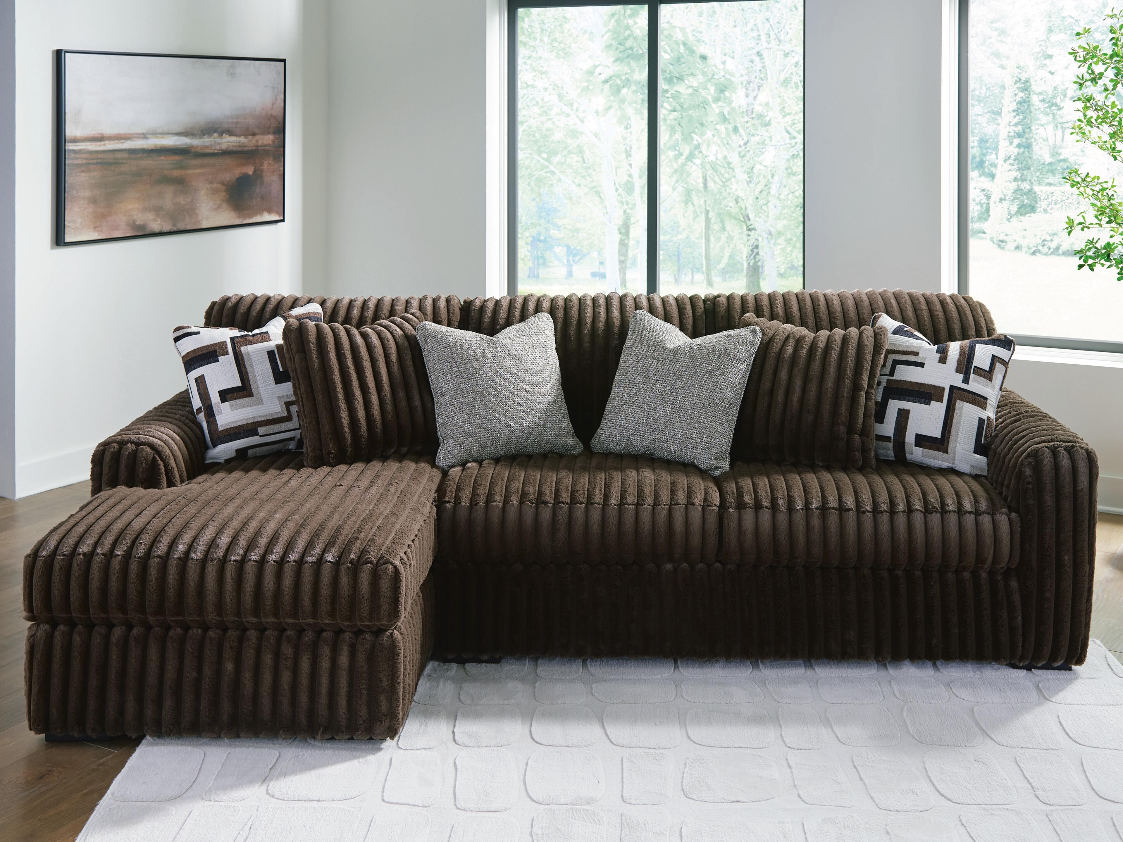 Midnight-Madness 2-Piece Sectional Sofa with Chaise — Brown/Beige — view 2