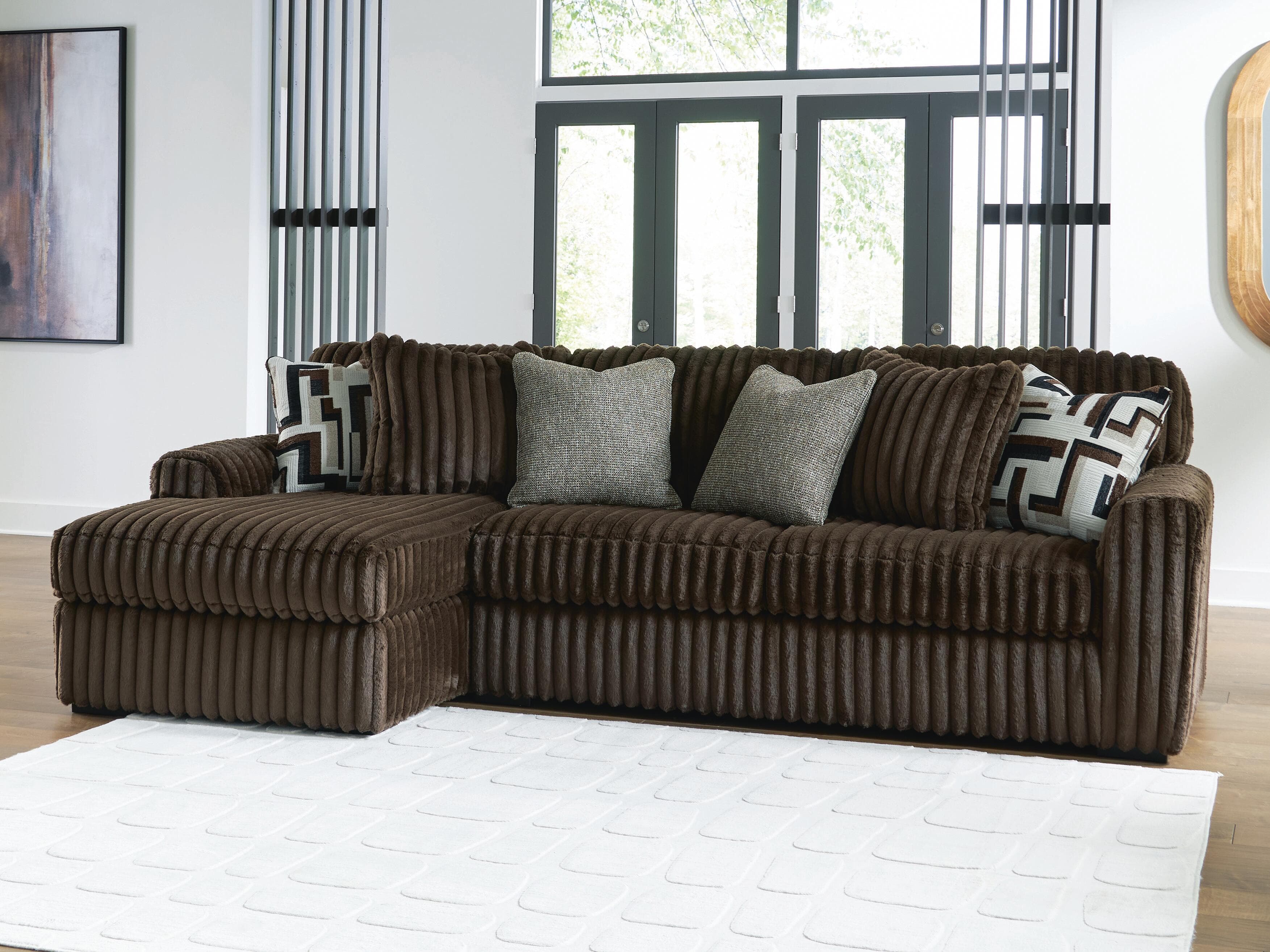 Midnight-Madness 2-Piece Sectional Sofa with Chaise — Brown/Beige — view 5