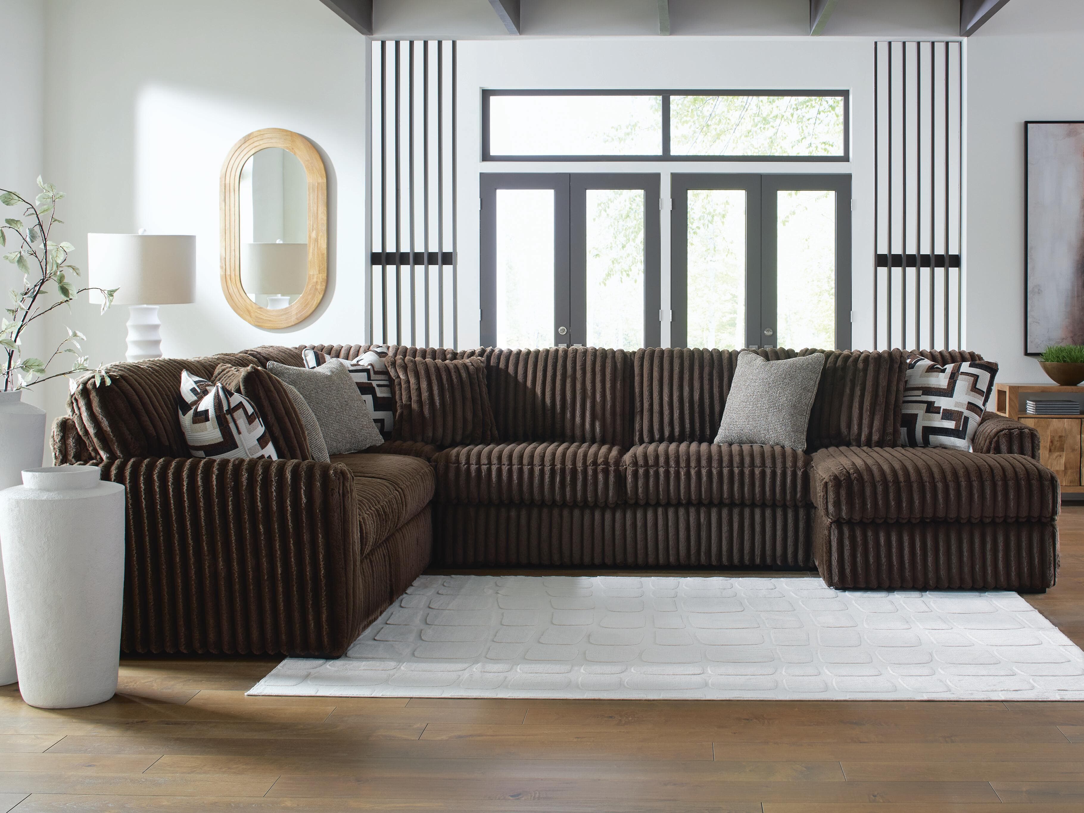 Midnight-Madness 4-Piece Sectional with Chaise — Brown/Beige — view 2