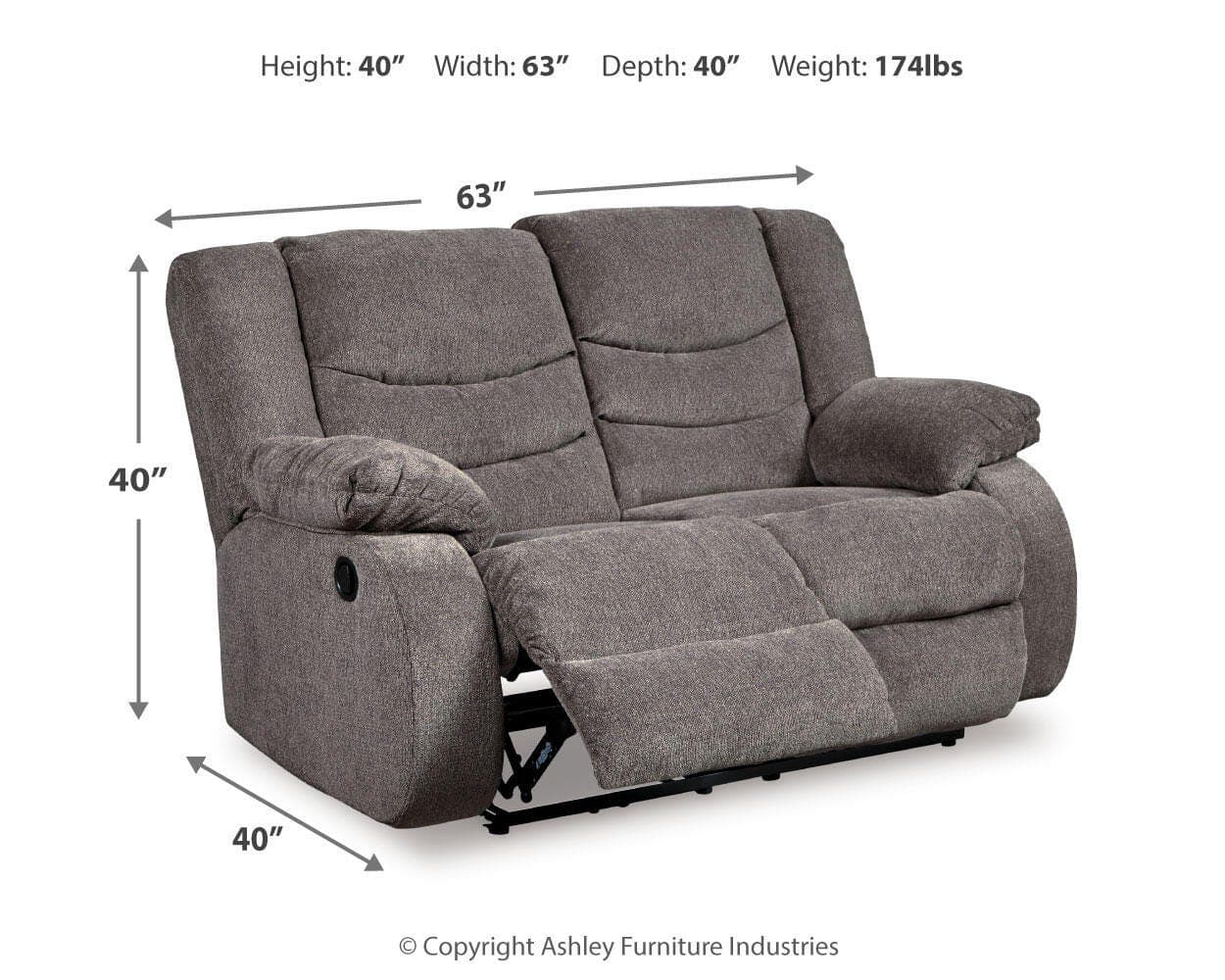 Tulen Reclining Loveseat — Black/Gray — view 4