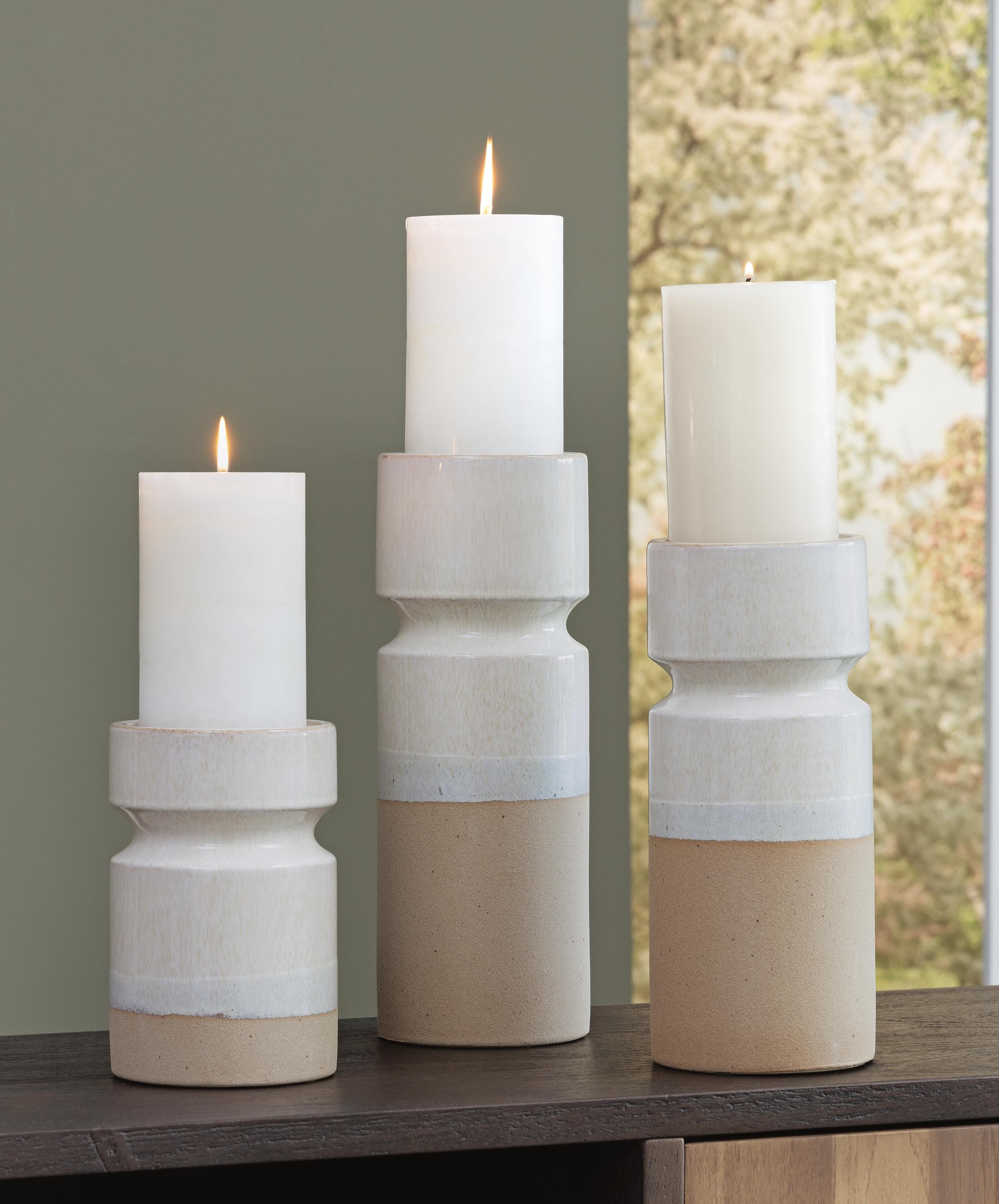 Hurston Candle Holder (Set of 3) — Transparent, White & Brown/Beige — view 2