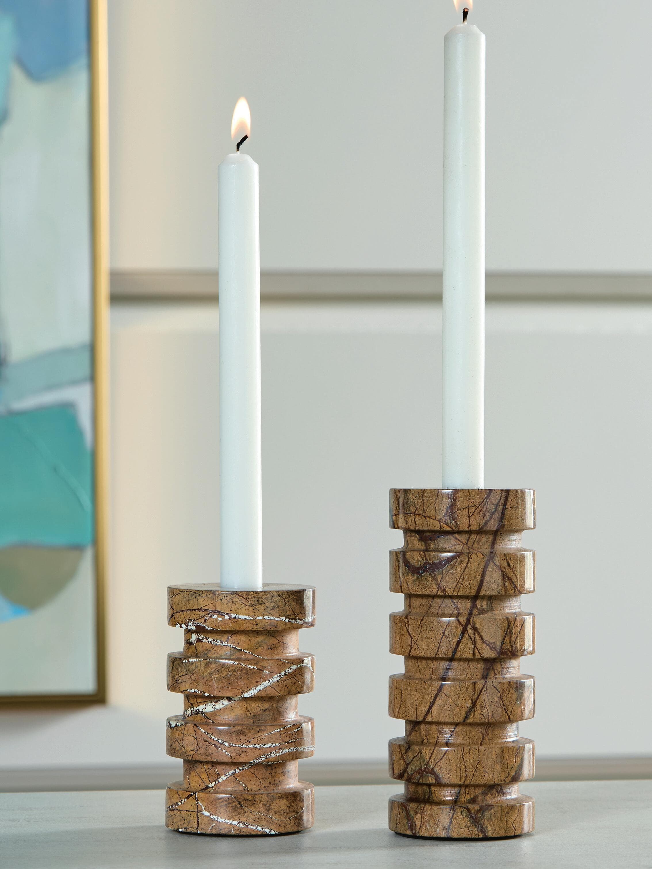 Emsleyfield Candle Holder Set (Set of 2) — Brown/Beige — view 2