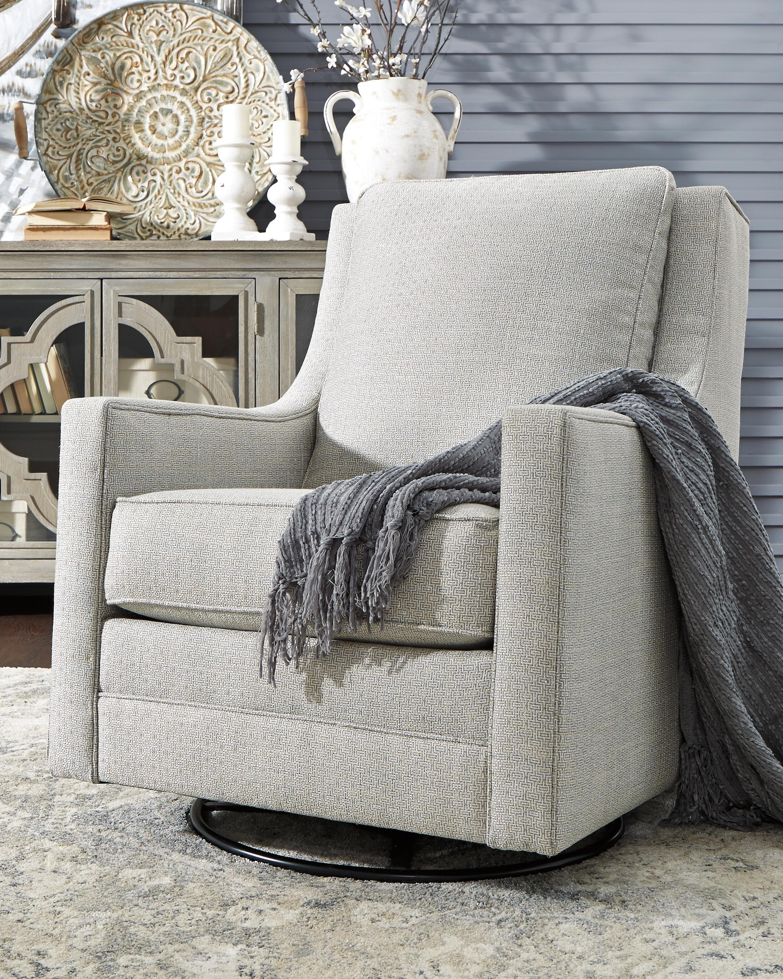 Kambria Swivel Glider Accent Chair — Blue & Brown/Beige — view 2
