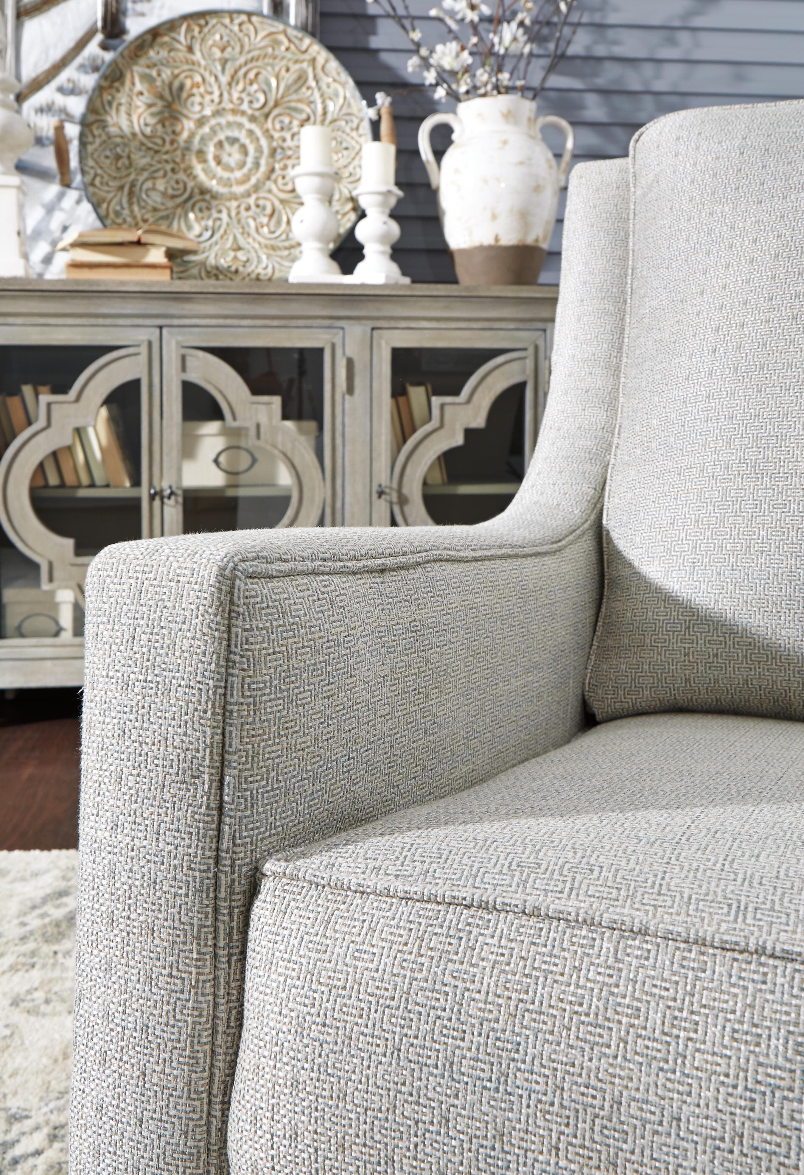Kambria Swivel Glider Accent Chair — Blue & Brown/Beige — view 6