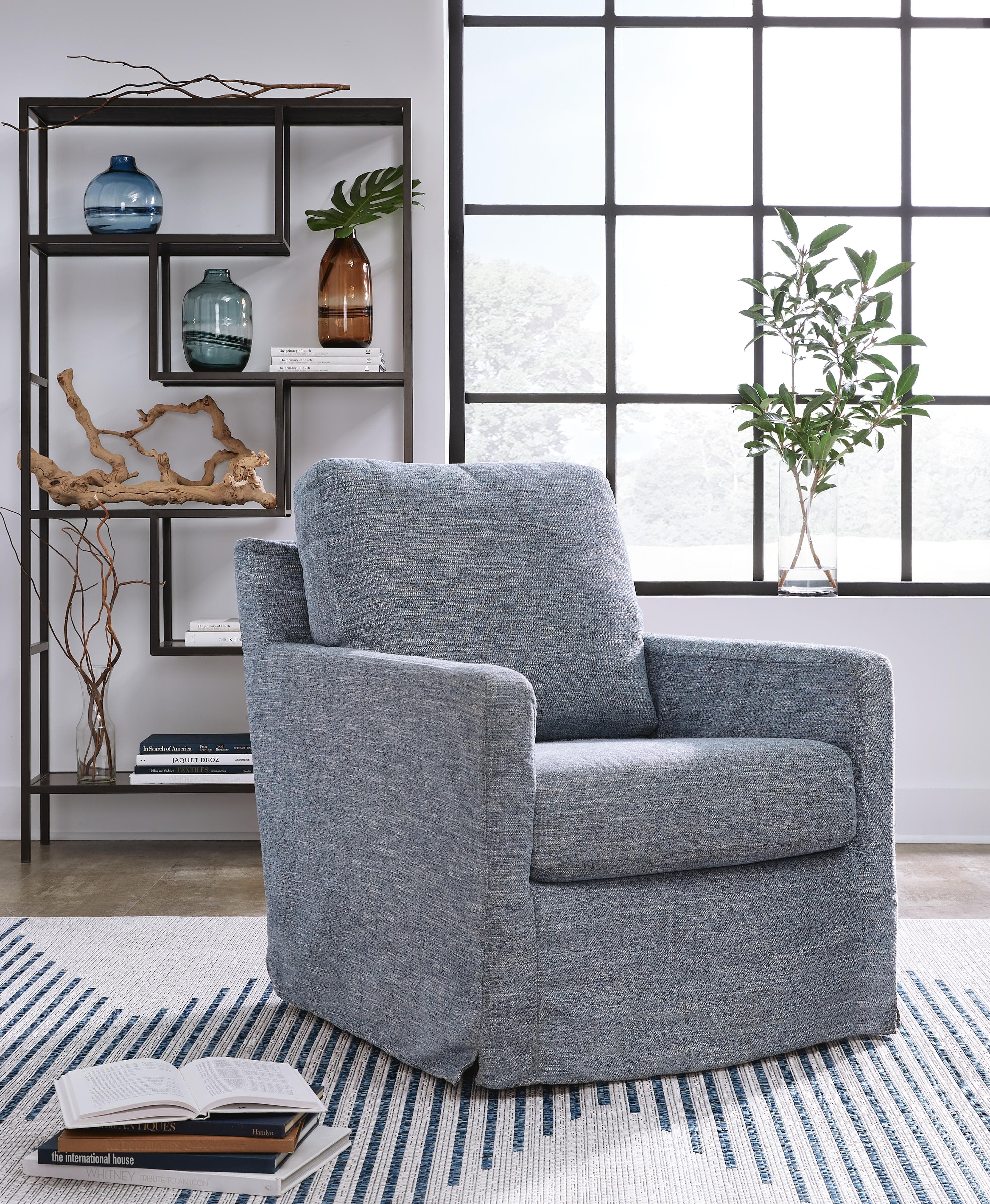 Nenana Next-Gen Nuvella Swivel Glider Accent Chair — Blue — view 2