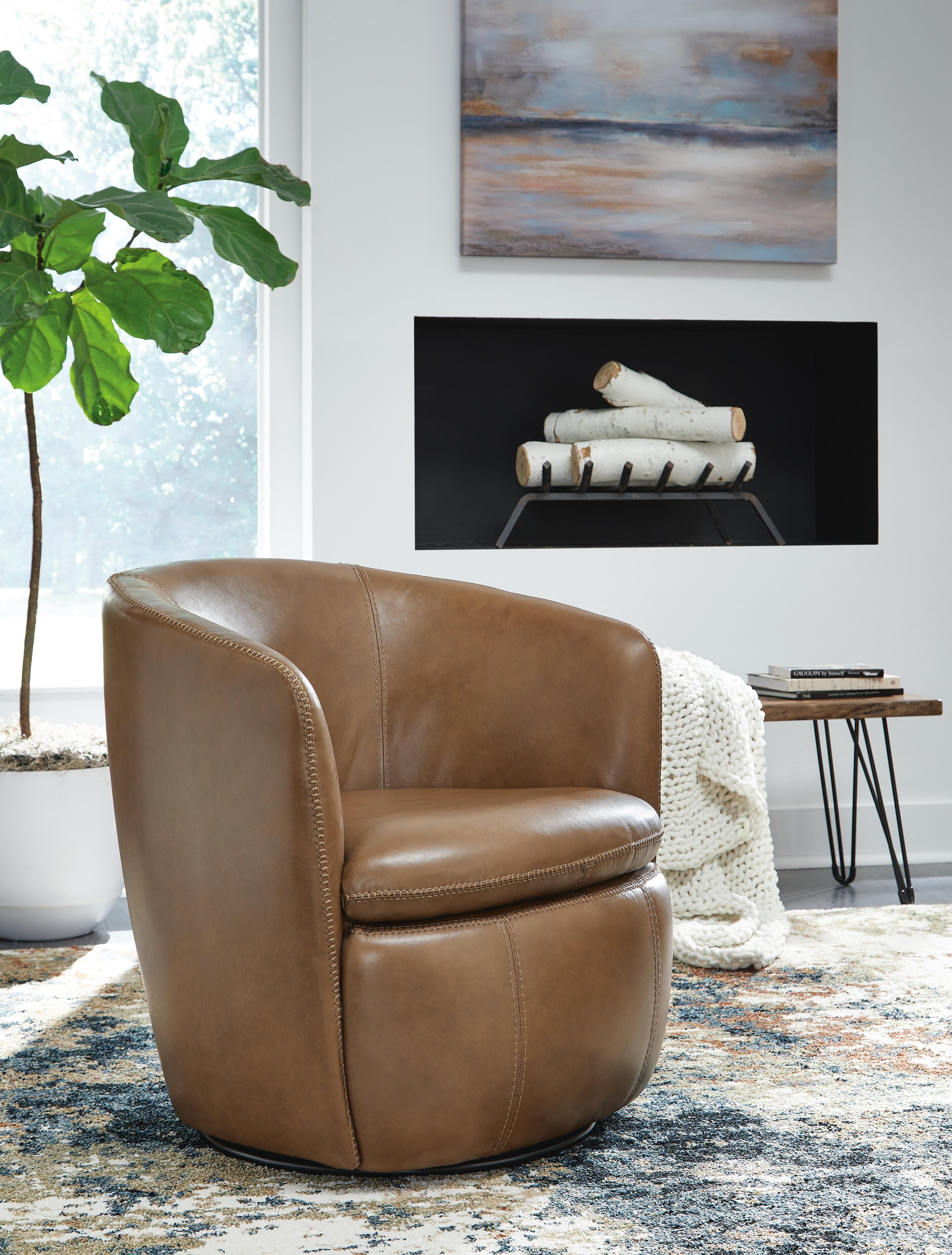 Kierreys Swivel Accent Chair — Brown/Beige — view 2