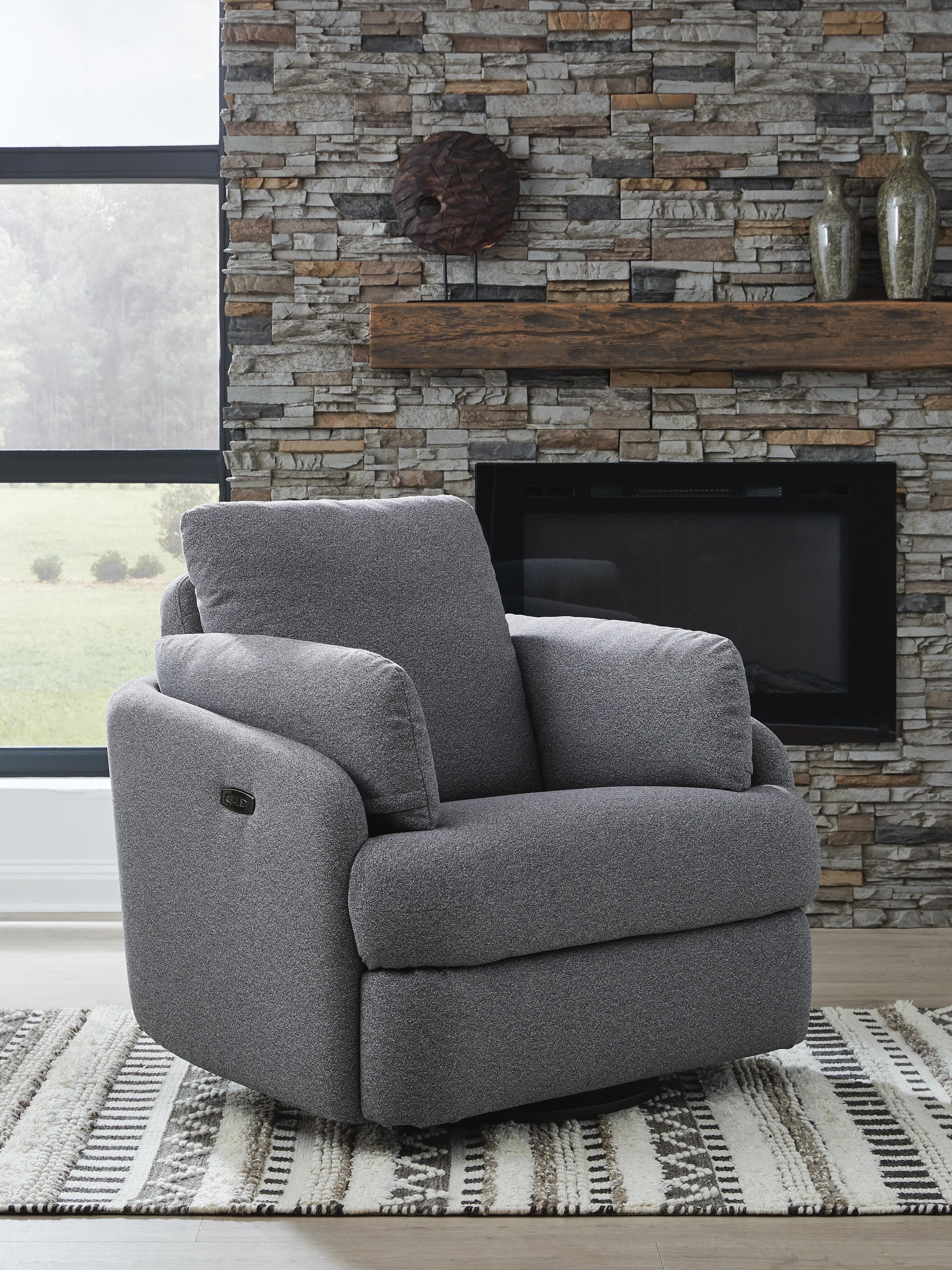 Alainmont Next-Gen Nuvella Swivel Power Recliner — Black/Gray — view 2